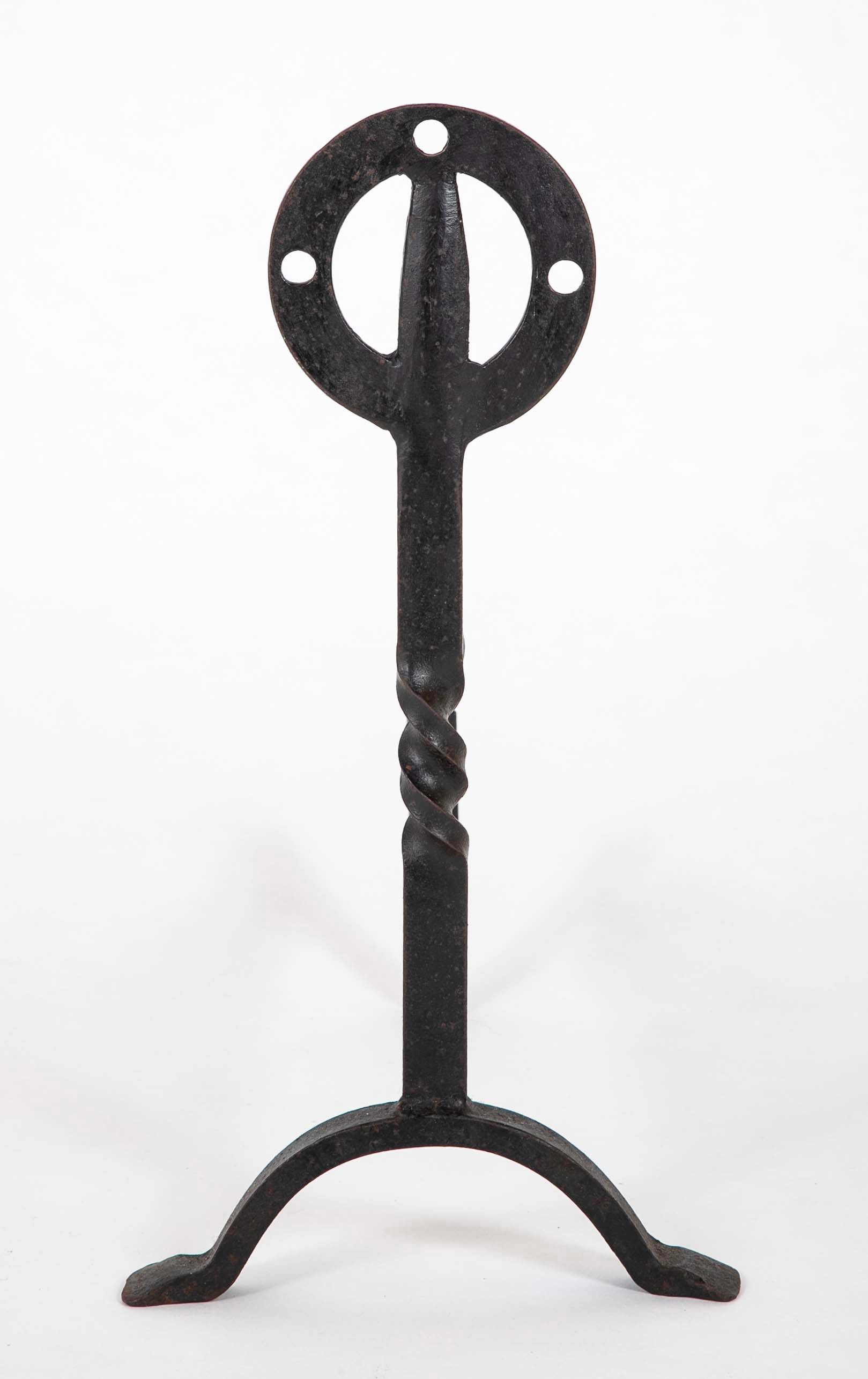 Pair of Glasgow School Iron Twisted Column Andirons