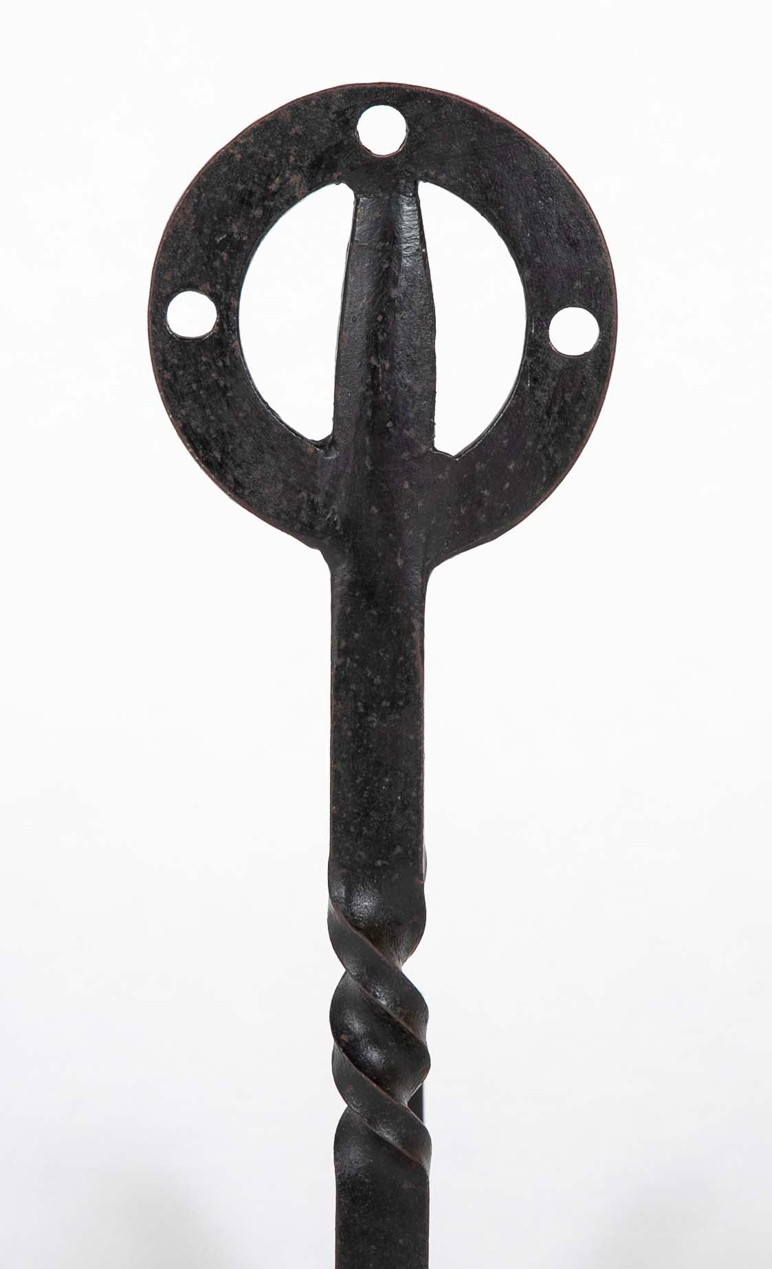 Pair of Glasgow School Iron Twisted Column Andirons