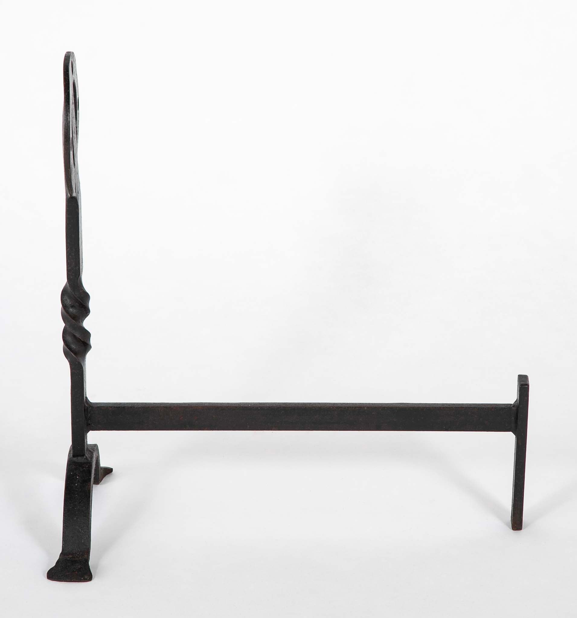 Pair of Glasgow School Iron Twisted Column Andirons