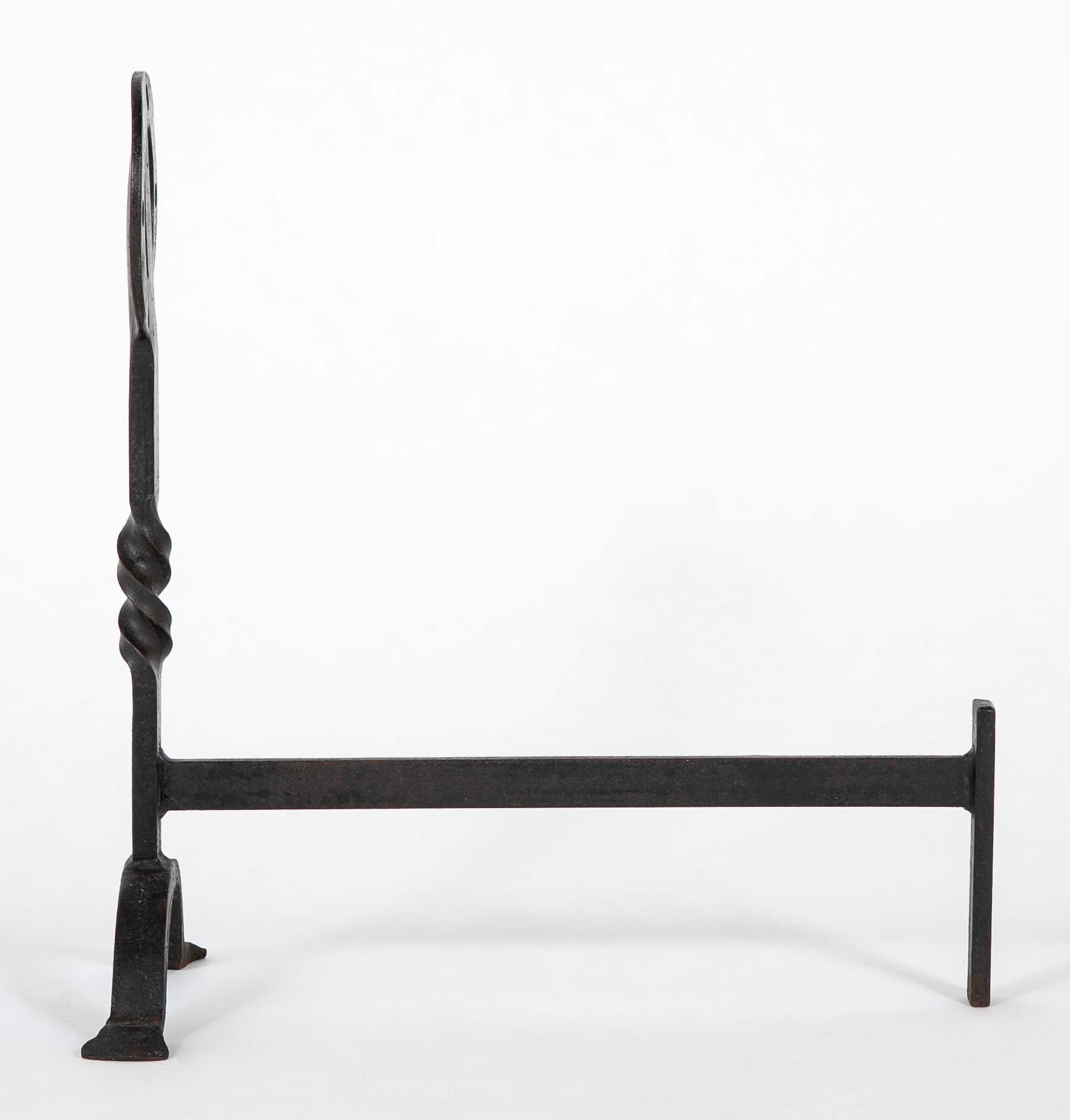 Pair of Glasgow School Iron Twisted Column Andirons