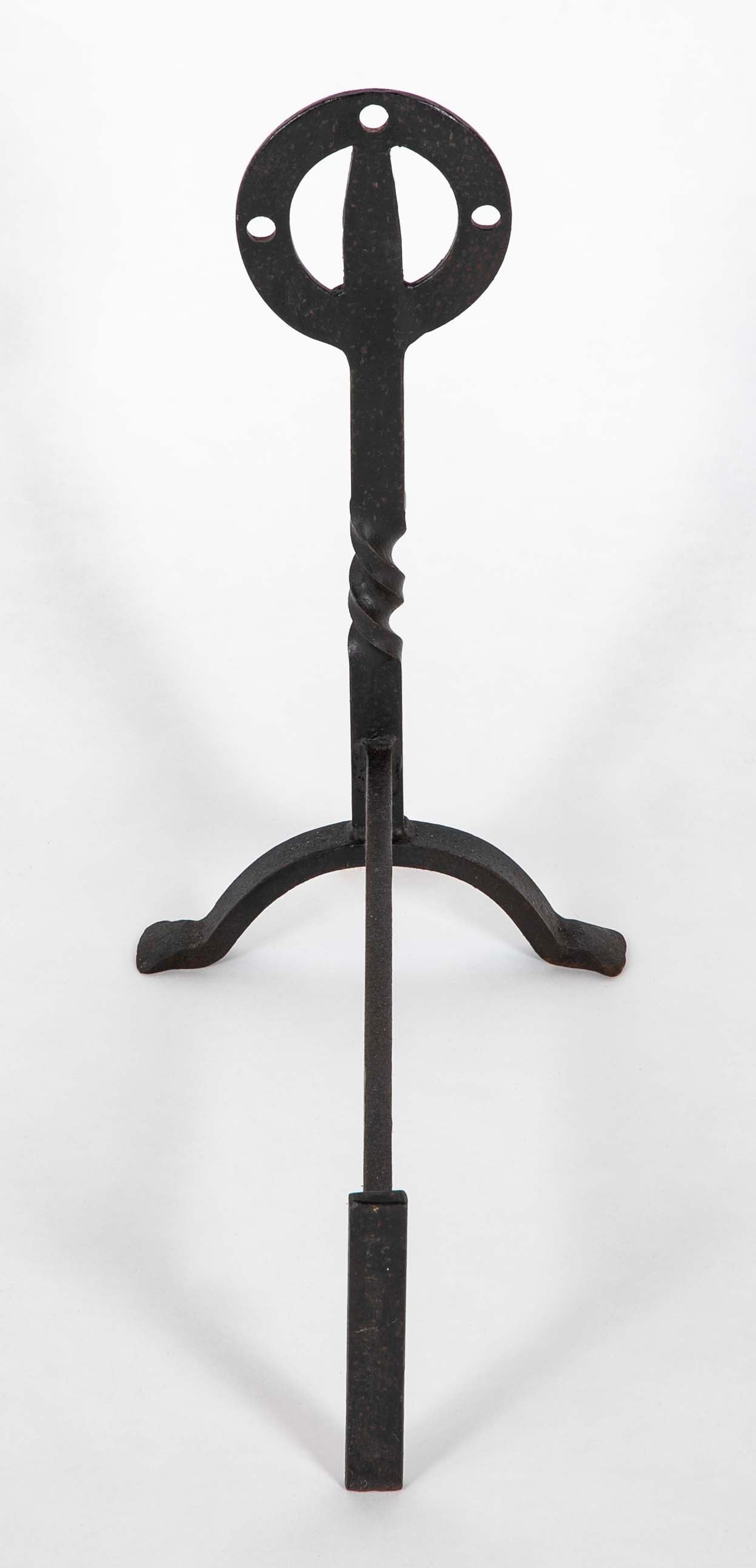 Pair of Glasgow School Iron Twisted Column Andirons