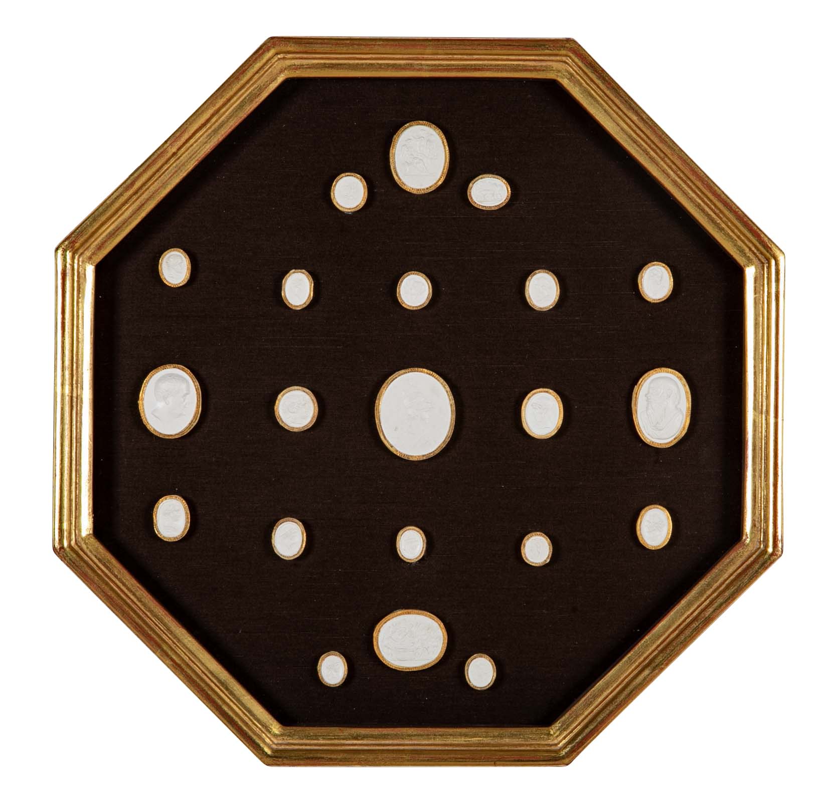 Set of 10 Octagonally Framed Italian Grand Tour Plaster Intaglios