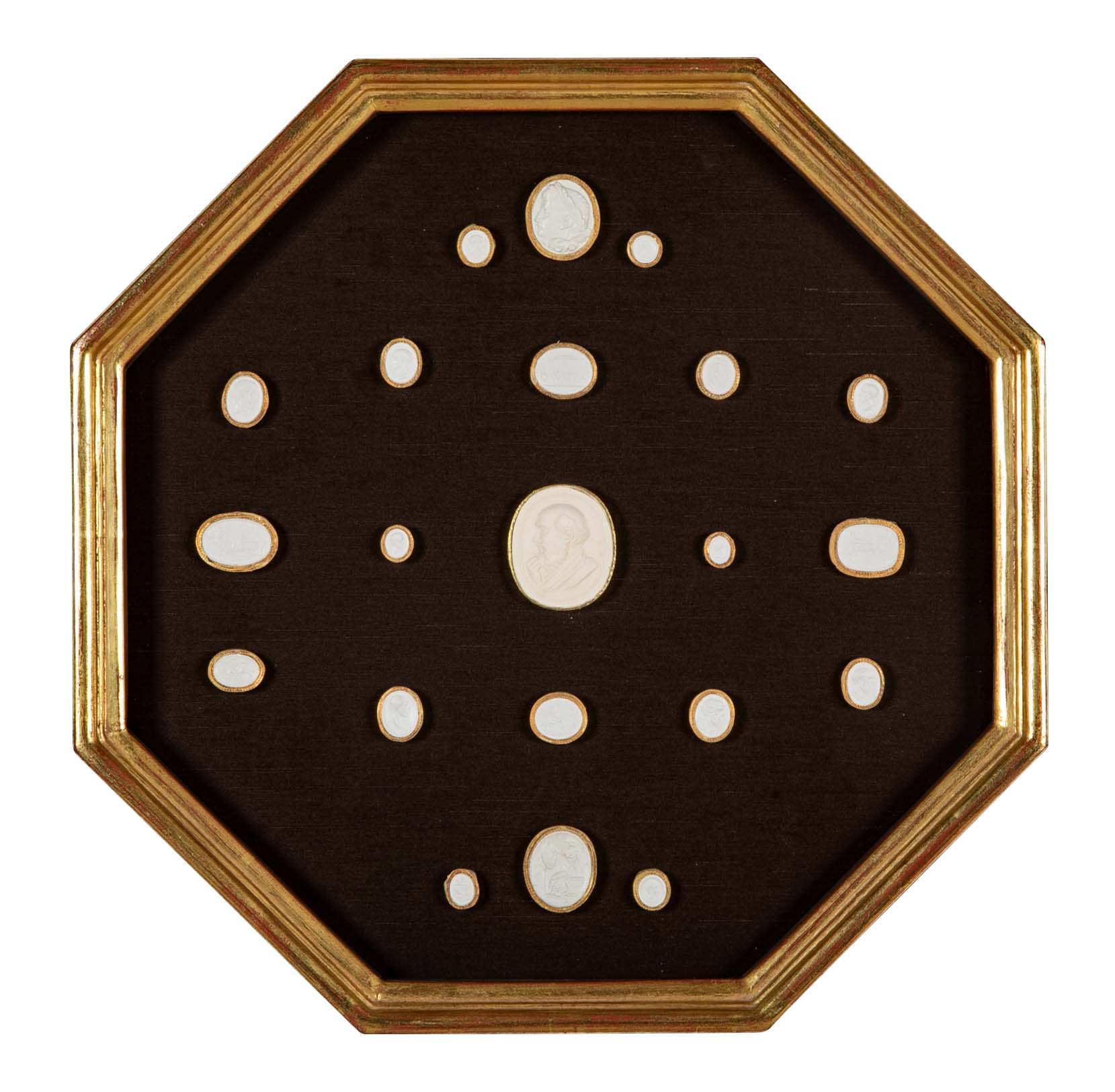 Set of 10 Octagonally Framed Italian Grand Tour Plaster Intaglios