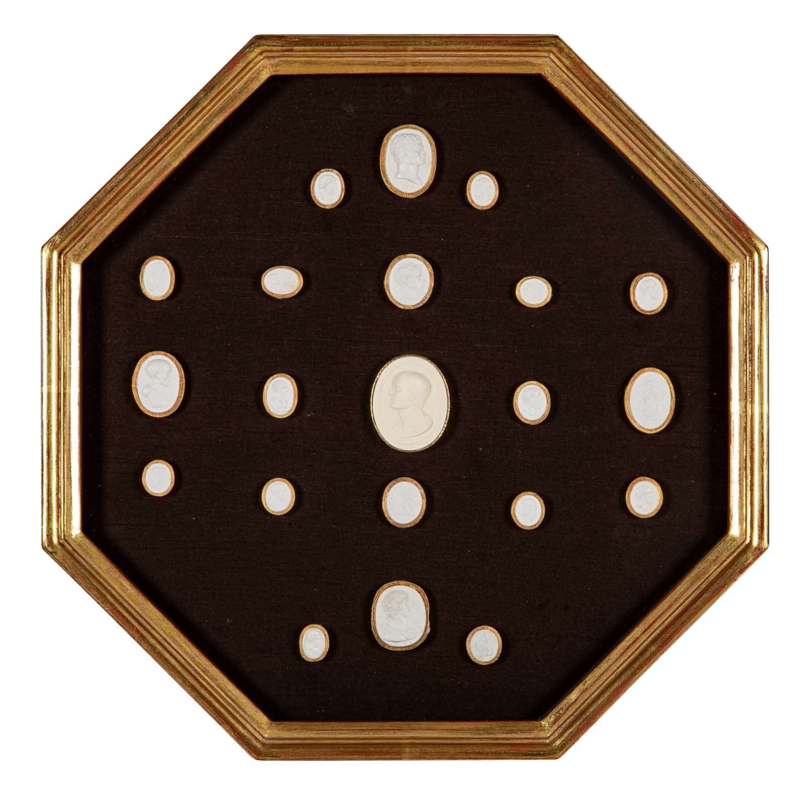 Set of 10 Octagonally Framed Italian Grand Tour Plaster Intaglios