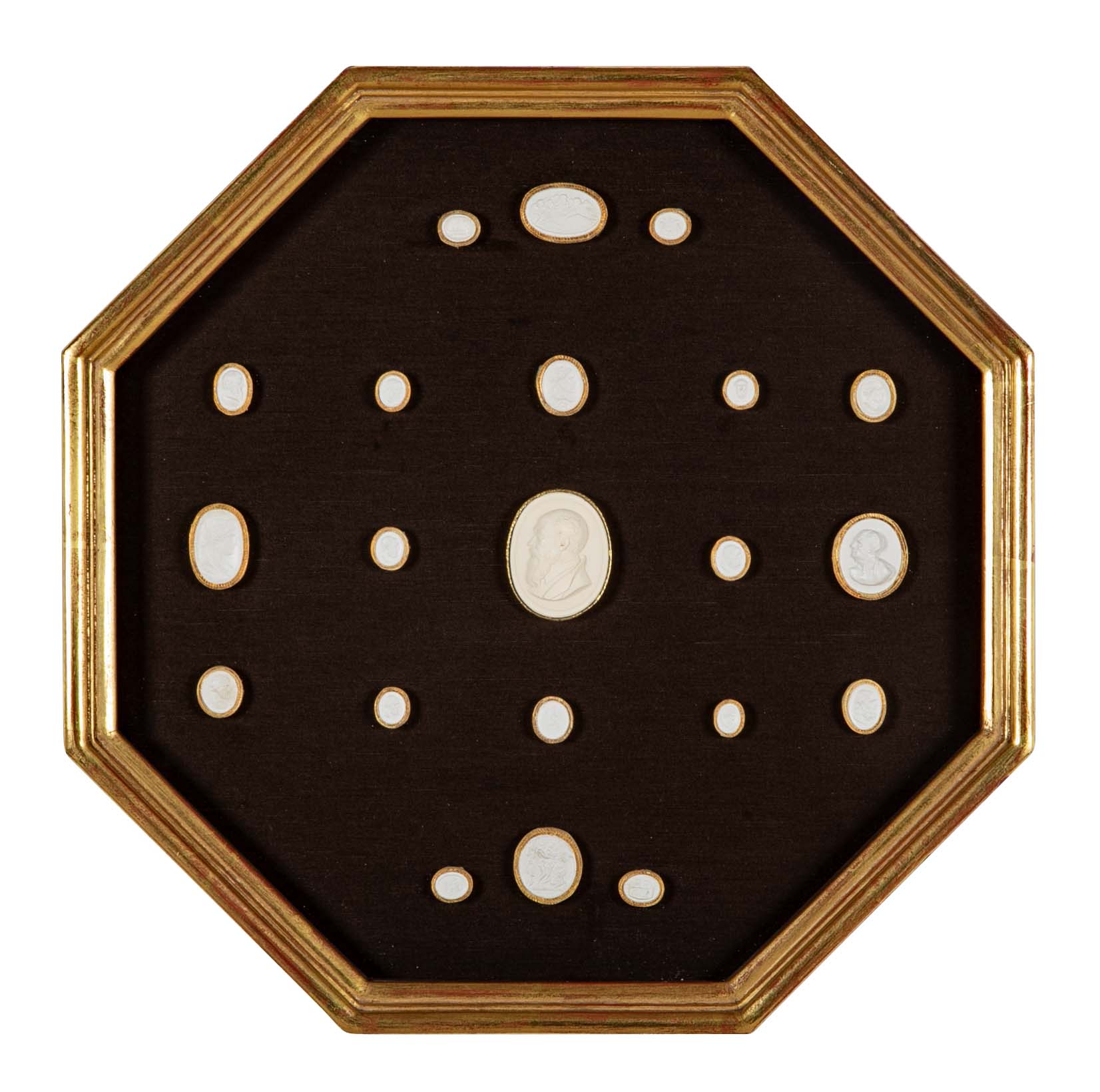 Set of 10 Octagonally Framed Italian Grand Tour Plaster Intaglios