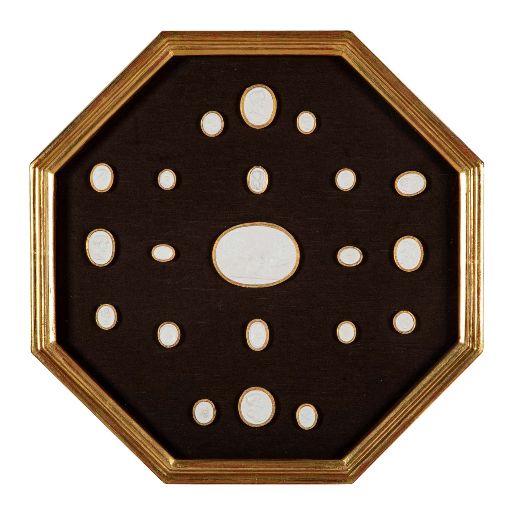 Set of 10 Octagonally Framed Italian Grand Tour Plaster Intaglios