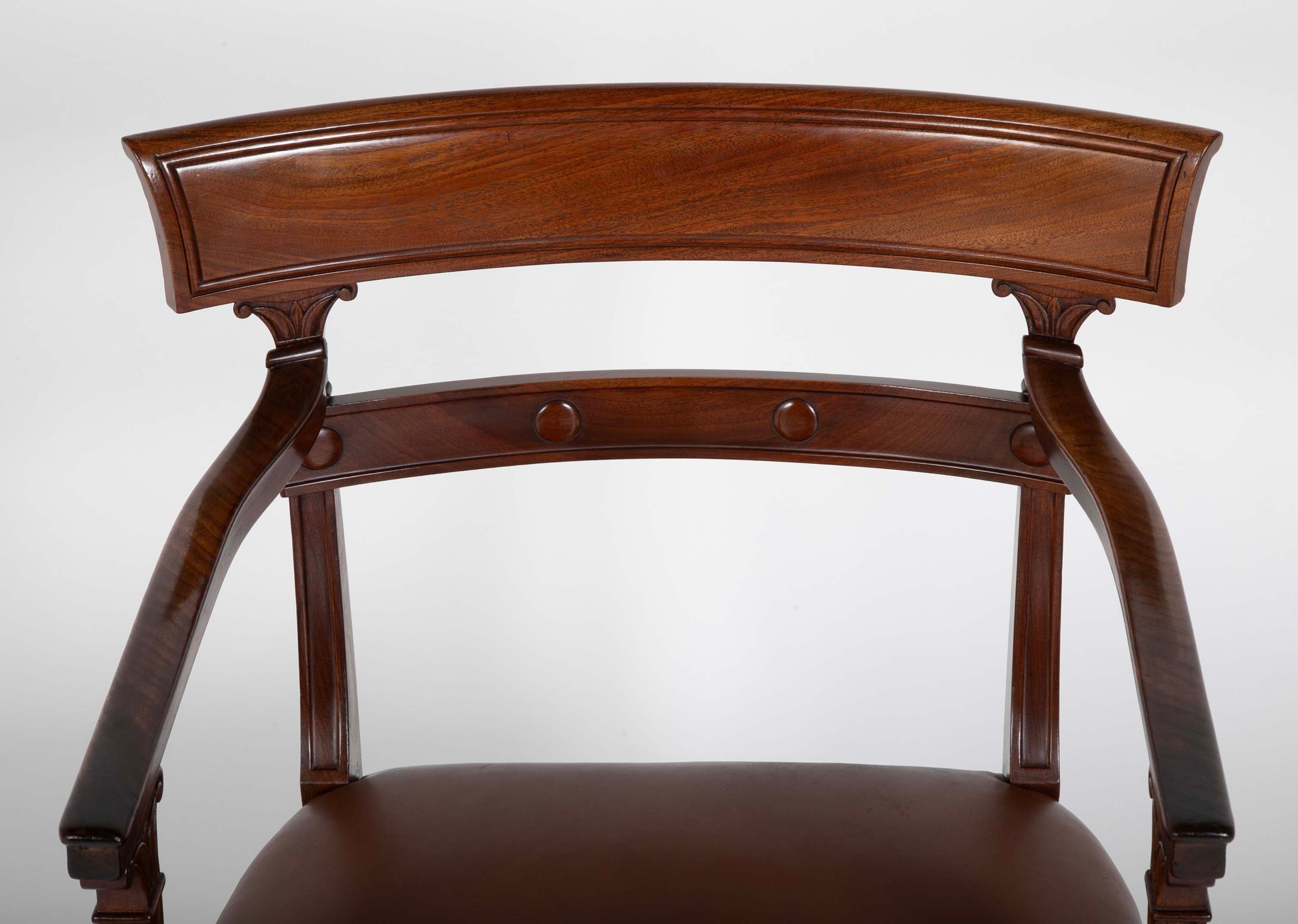 Regency Armchair with Brown Leather Seats and Curved Arm Supports