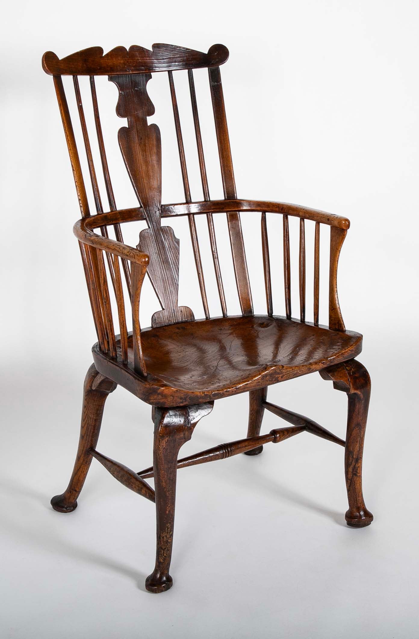 English Highback Windsor Armchair in Elm, Oak, and Yew