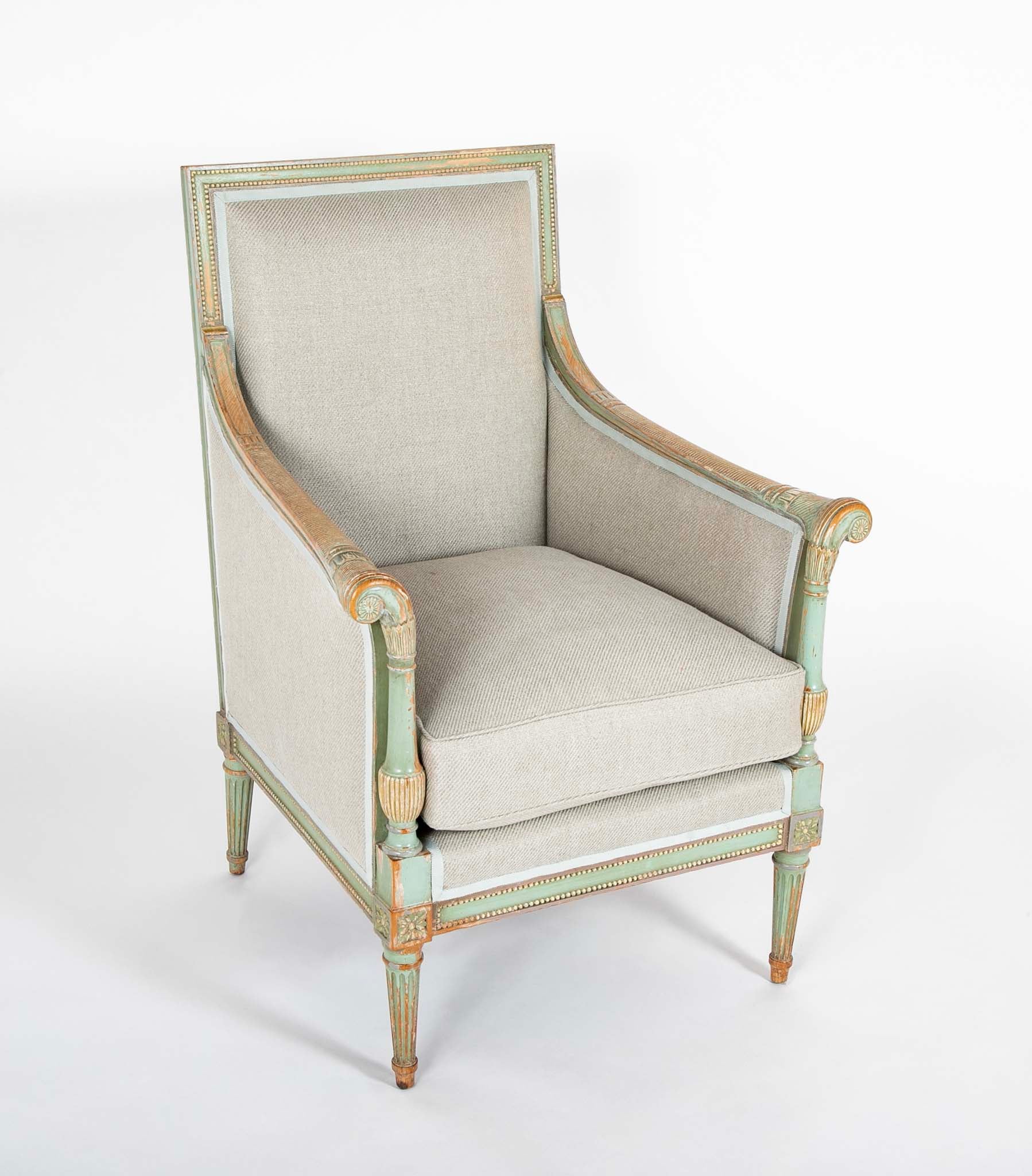 French Green Painted Louis XVI Style Armchair