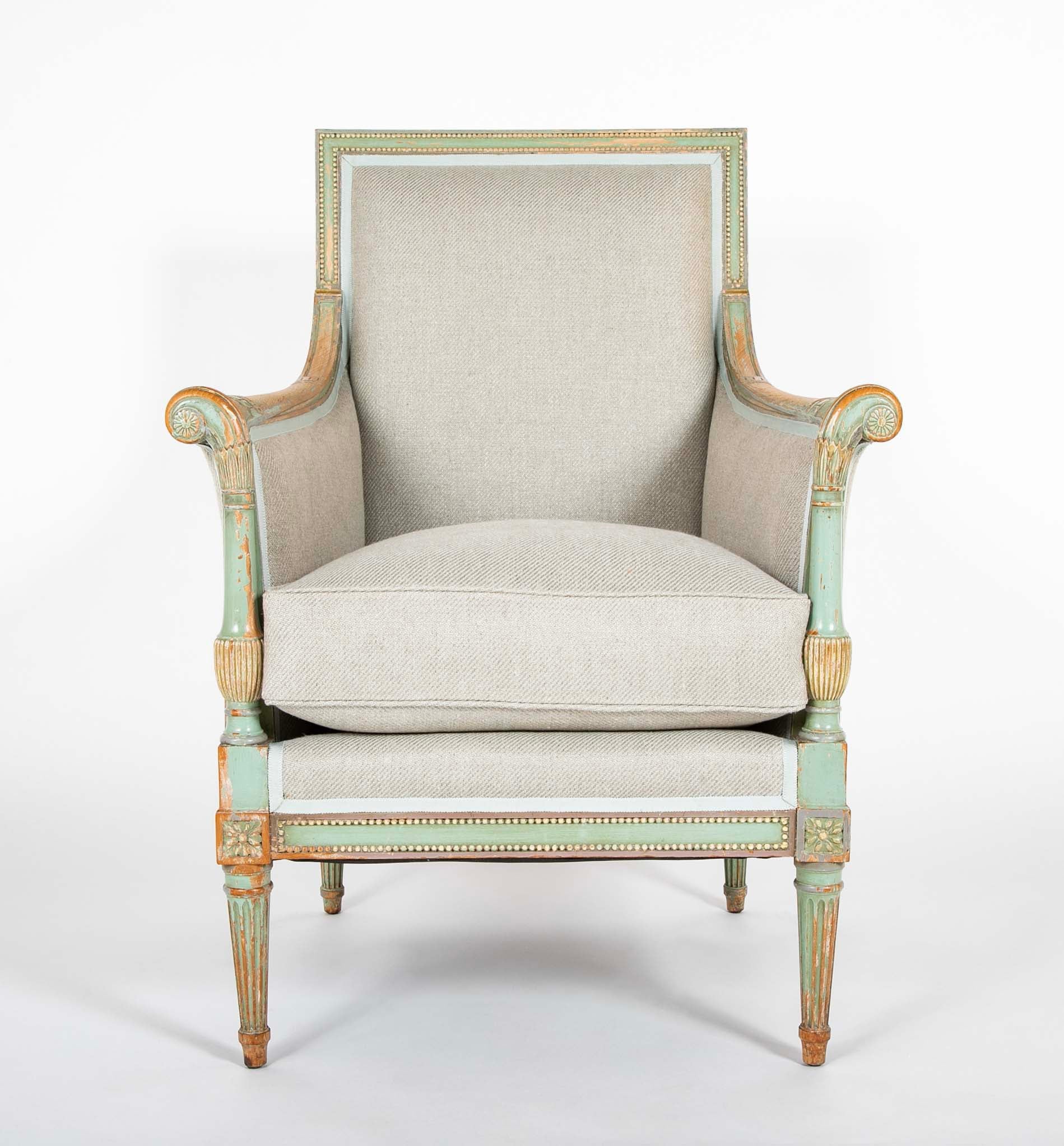 French Green Painted Louis XVI Style Armchair