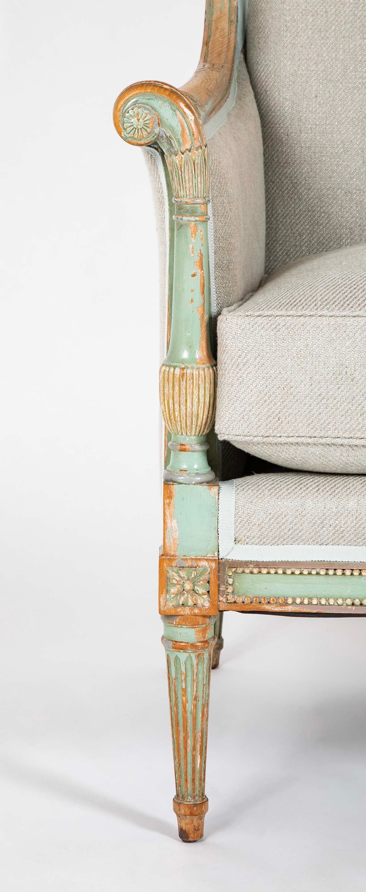 French Green Painted Louis XVI Style Armchair