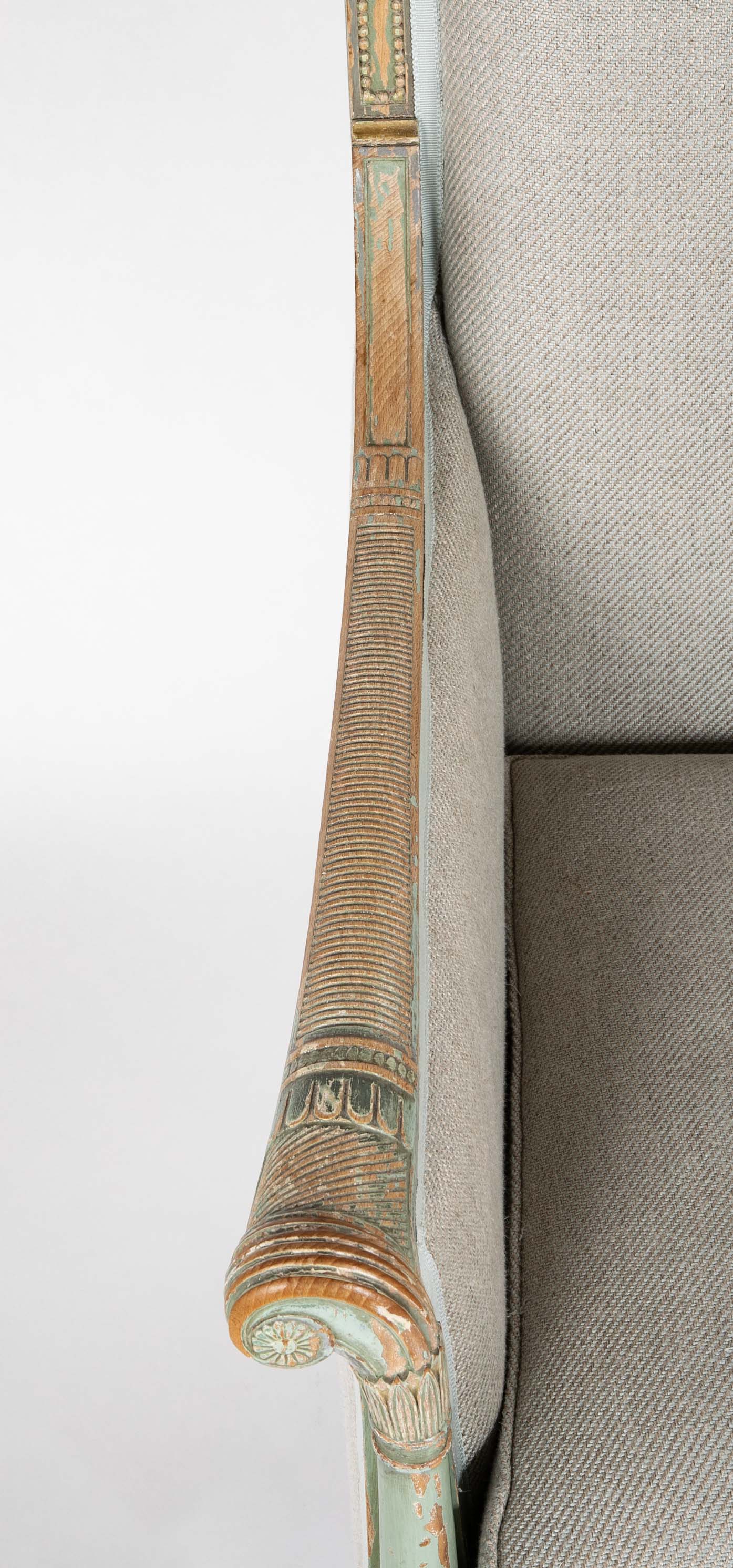 French Green Painted Louis XVI Style Armchair