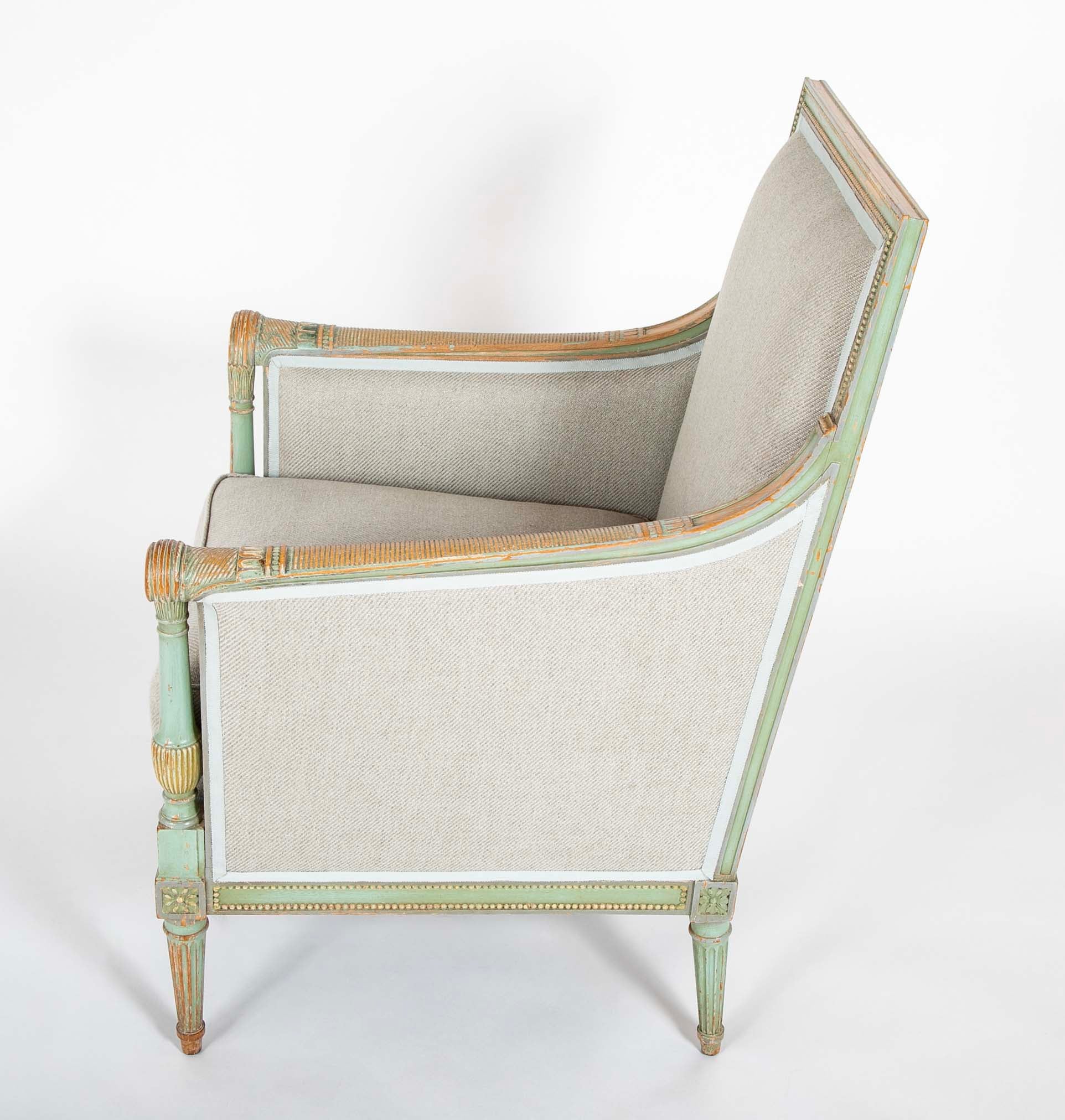 French Green Painted Louis XVI Style Armchair