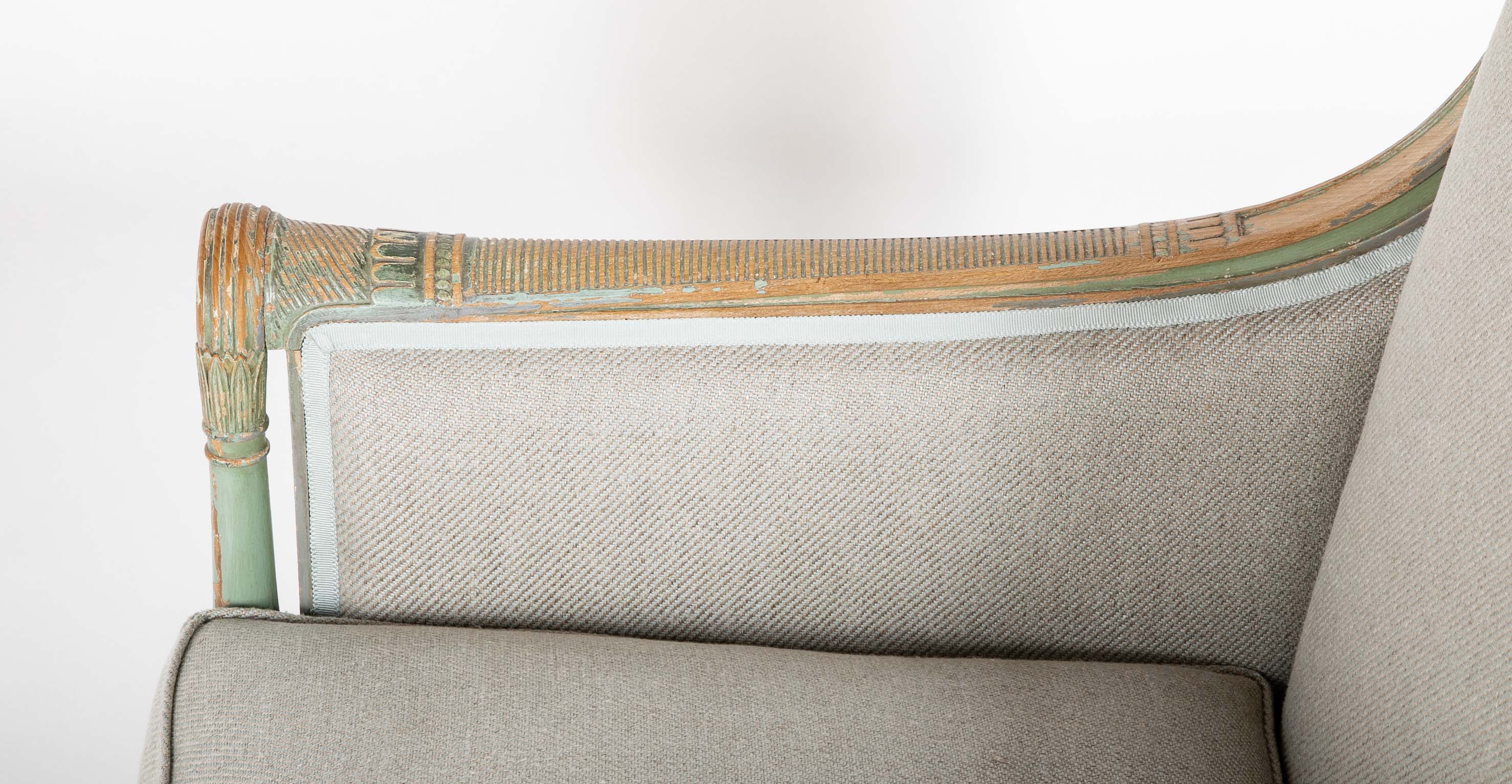 French Green Painted Louis XVI Style Armchair