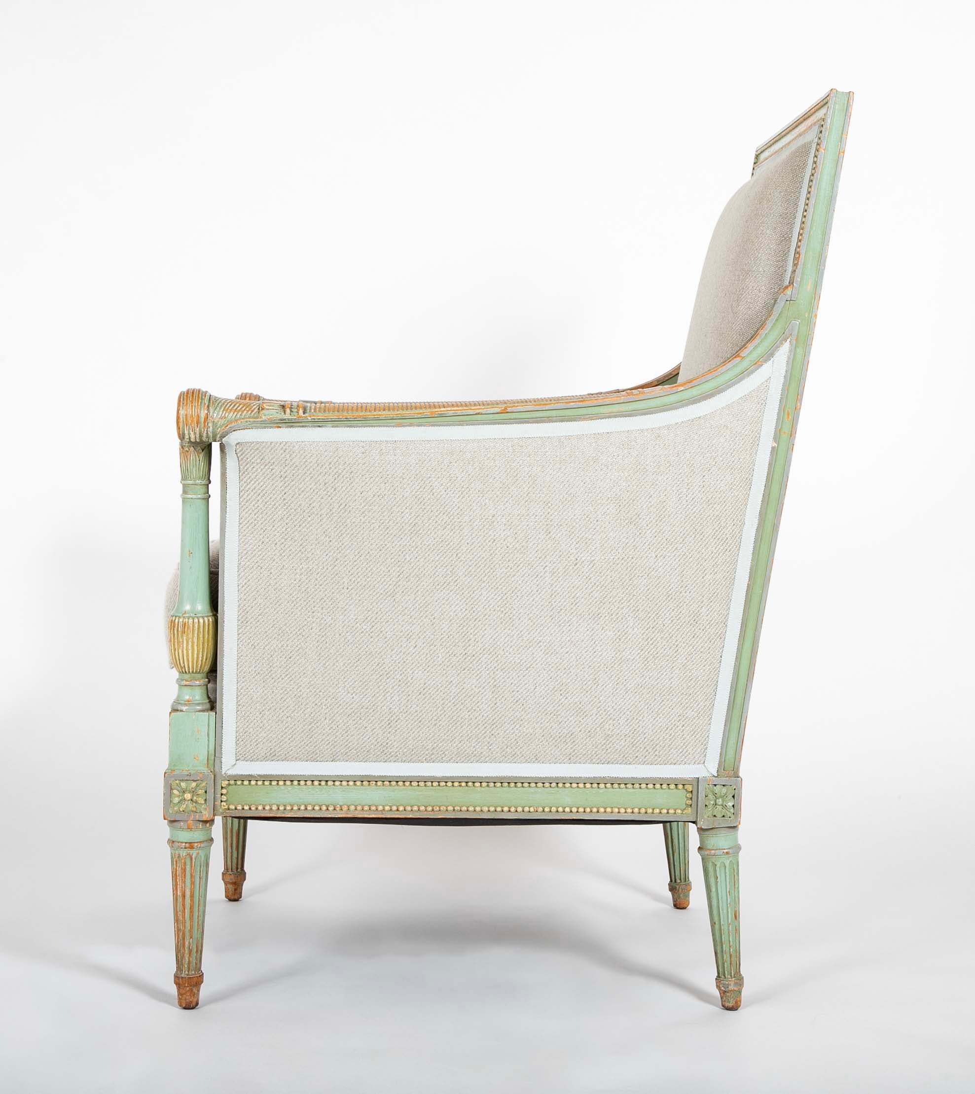 French Green Painted Louis XVI Style Armchair