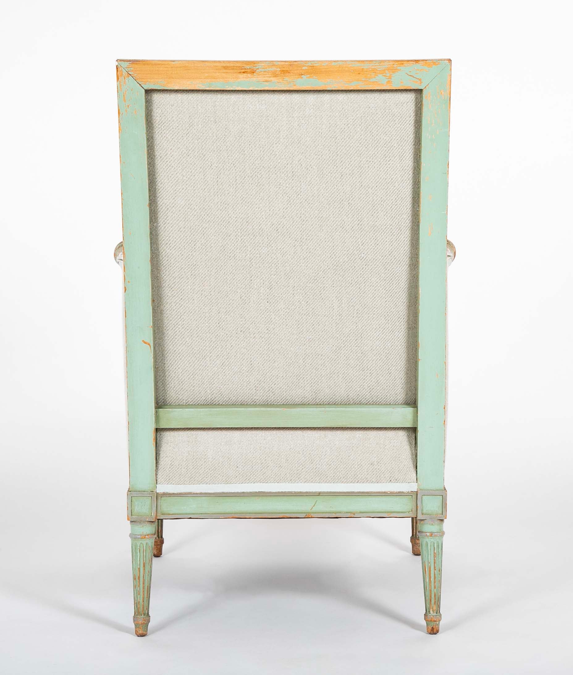 French Green Painted Louis XVI Style Armchair
