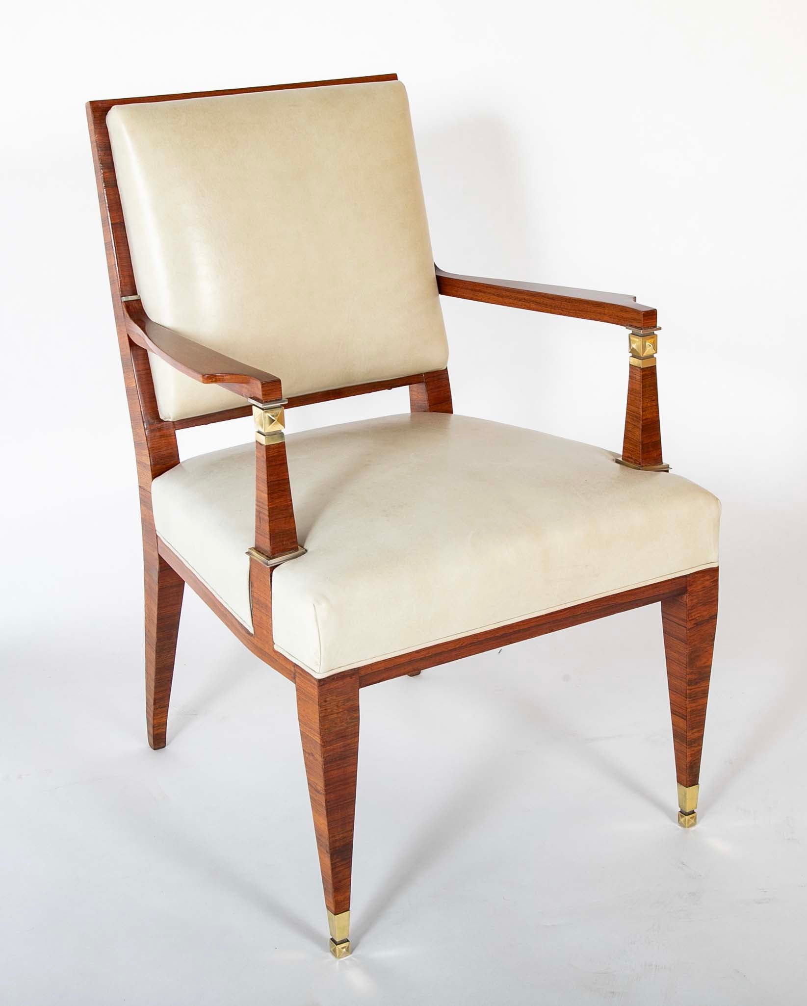 Lucien Rollin Macassar and Ebony Armchair Upholstered in Leather