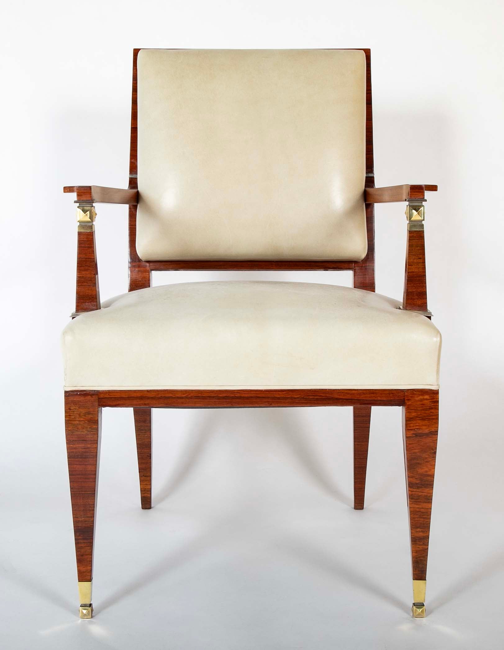 Lucien Rollin Macassar and Ebony Armchair Upholstered in Leather