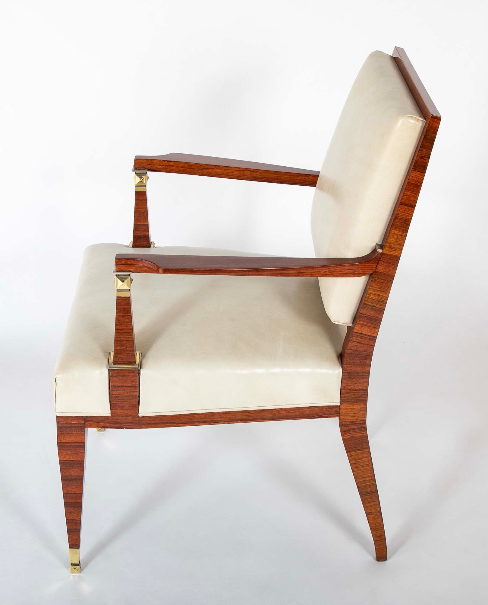 Lucien Rollin Macassar and Ebony Armchair Upholstered in Leather