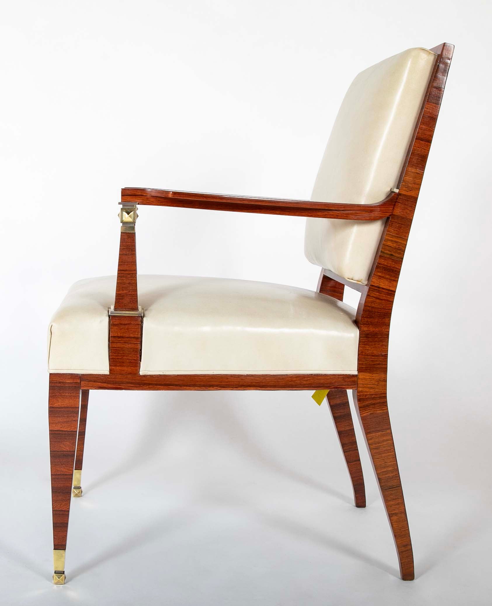 Lucien Rollin Macassar and Ebony Armchair Upholstered in Leather