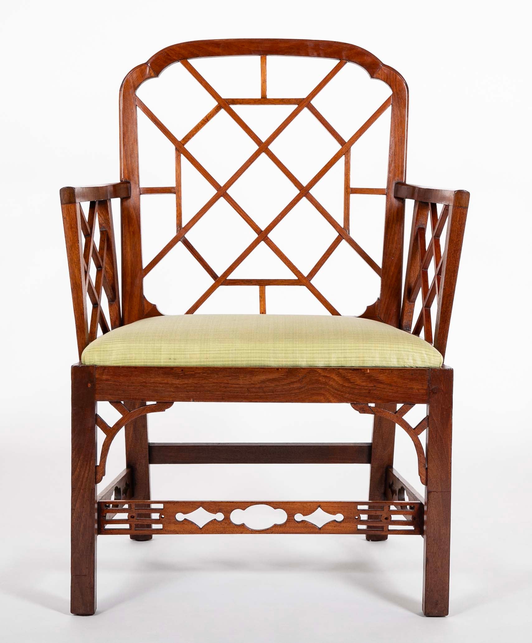 Pair Of Chinese Chippendale Mahogany Arm Chairs