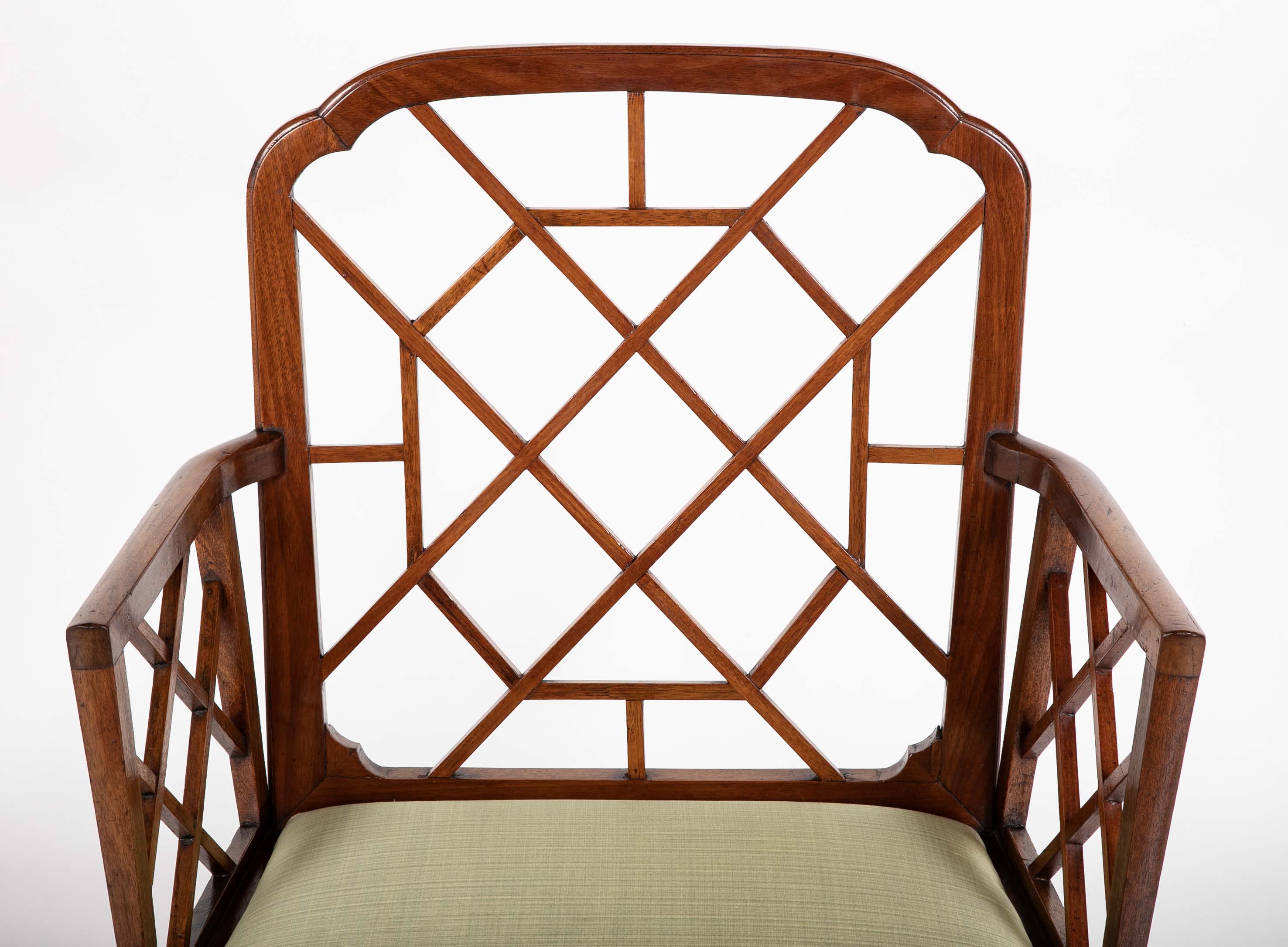 Pair Of Chinese Chippendale Mahogany Arm Chairs