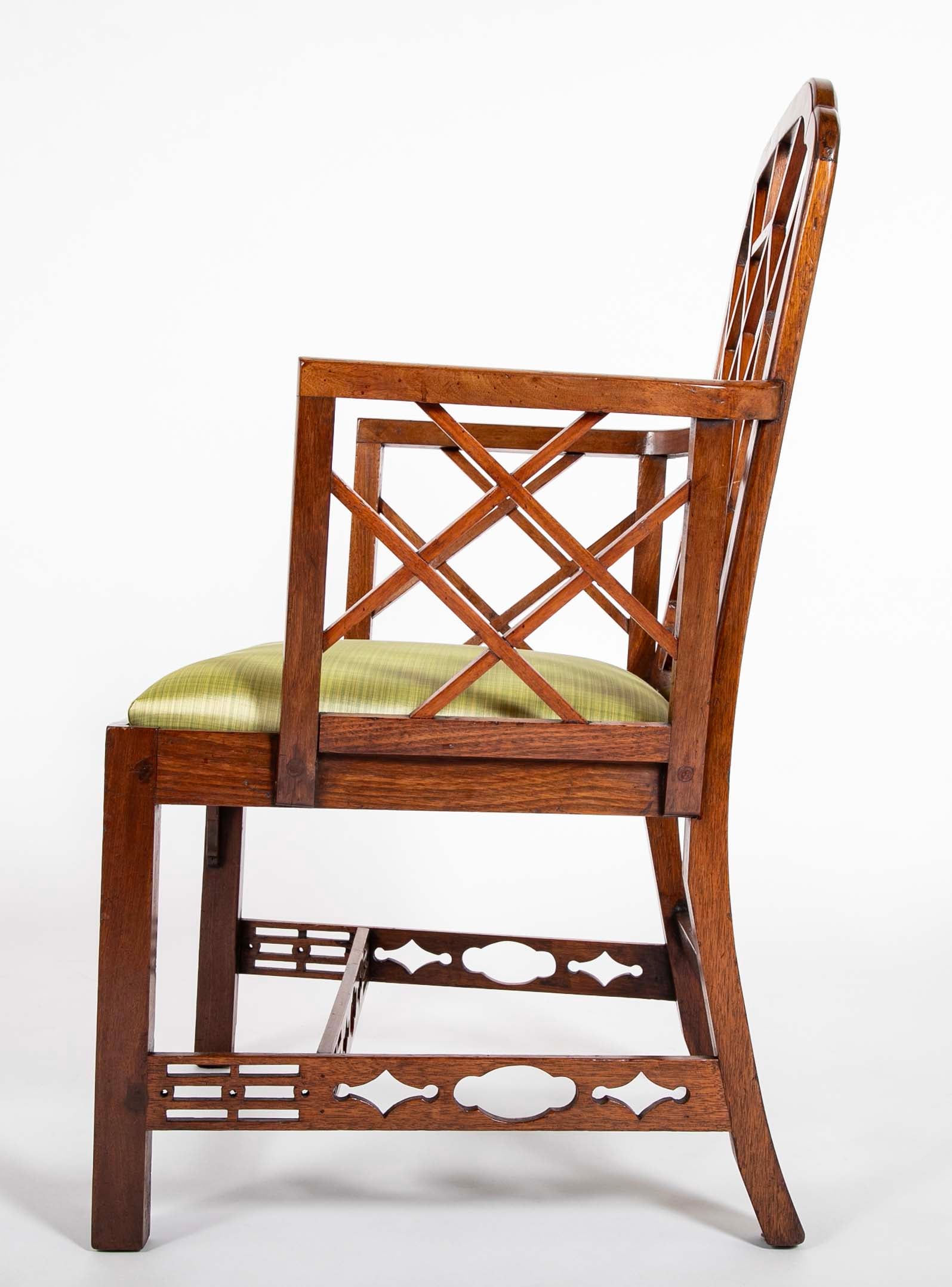 Pair Of Chinese Chippendale Mahogany Arm Chairs