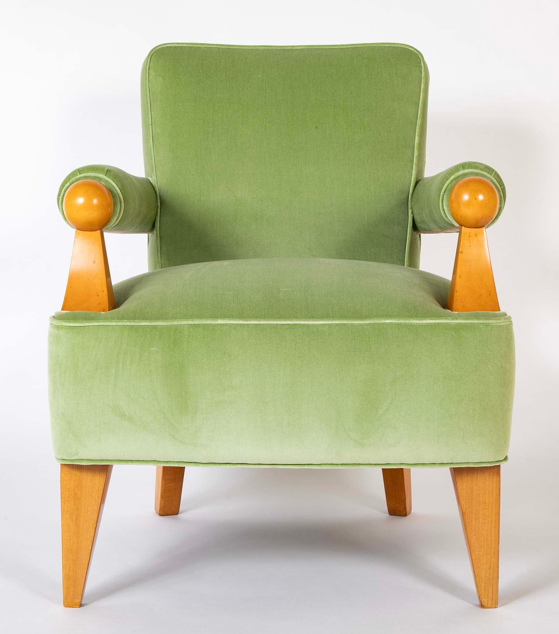 Pair of French Blond Wood Upholstered Armchairs