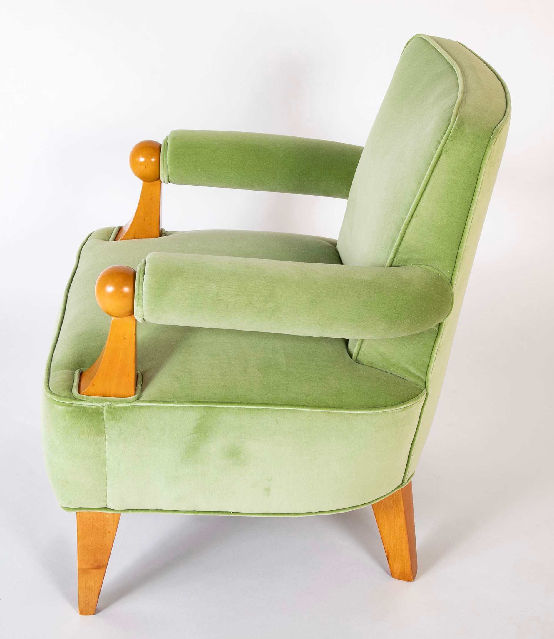 Pair of French Blond Wood Upholstered Armchairs