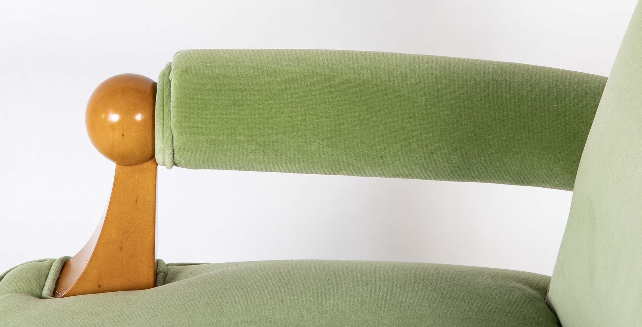 Pair of French Blond Wood Upholstered Armchairs