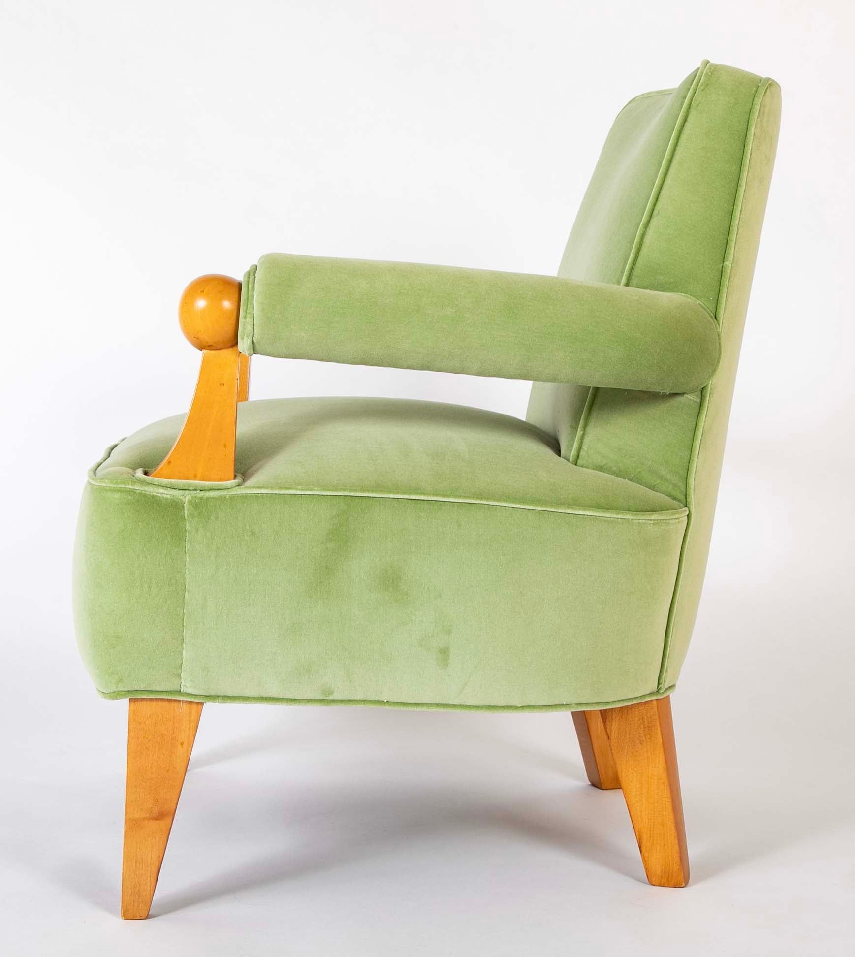 Pair of French Blond Wood Upholstered Armchairs