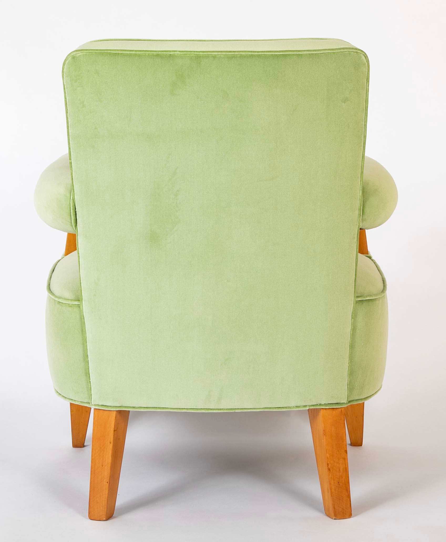 Pair of French Blond Wood Upholstered Armchairs