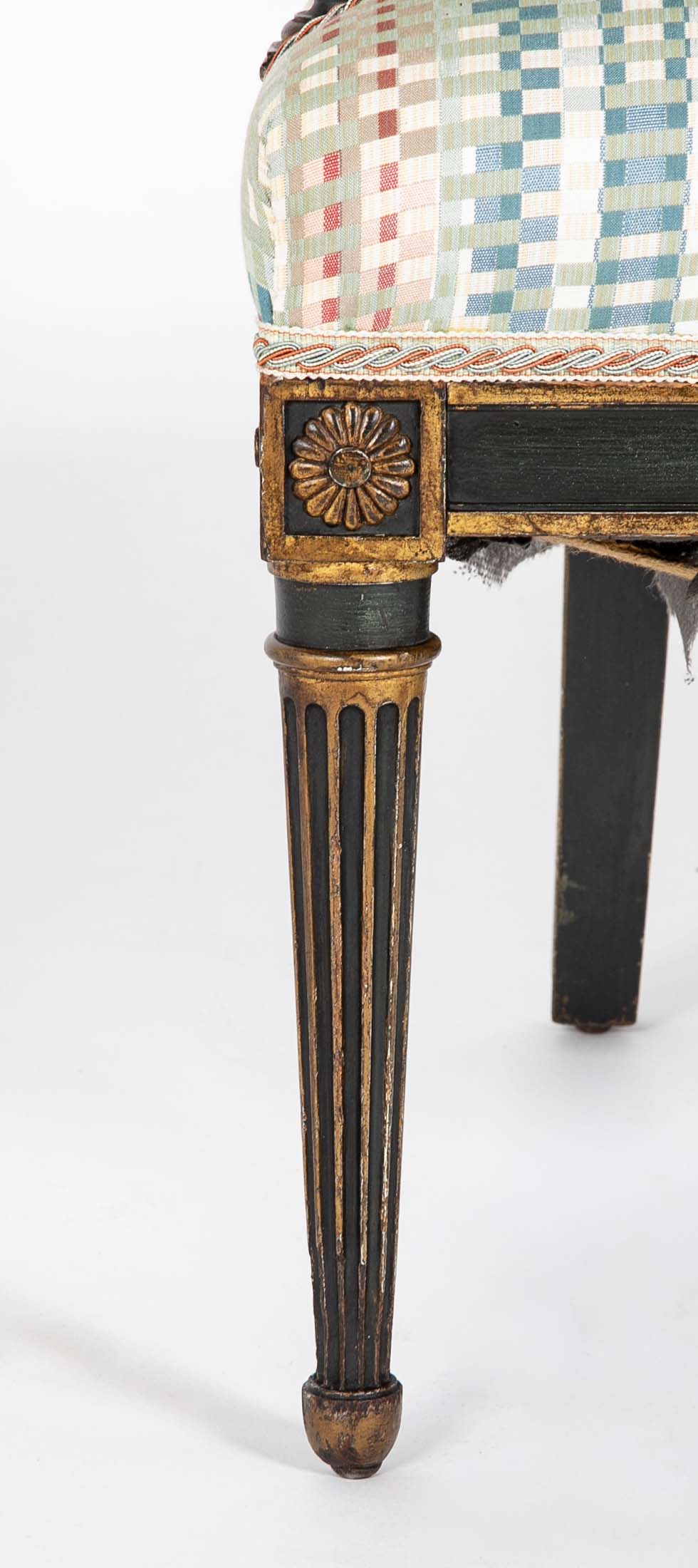 French Early 19th Century Gilt and Green Painted Directoire Armchair