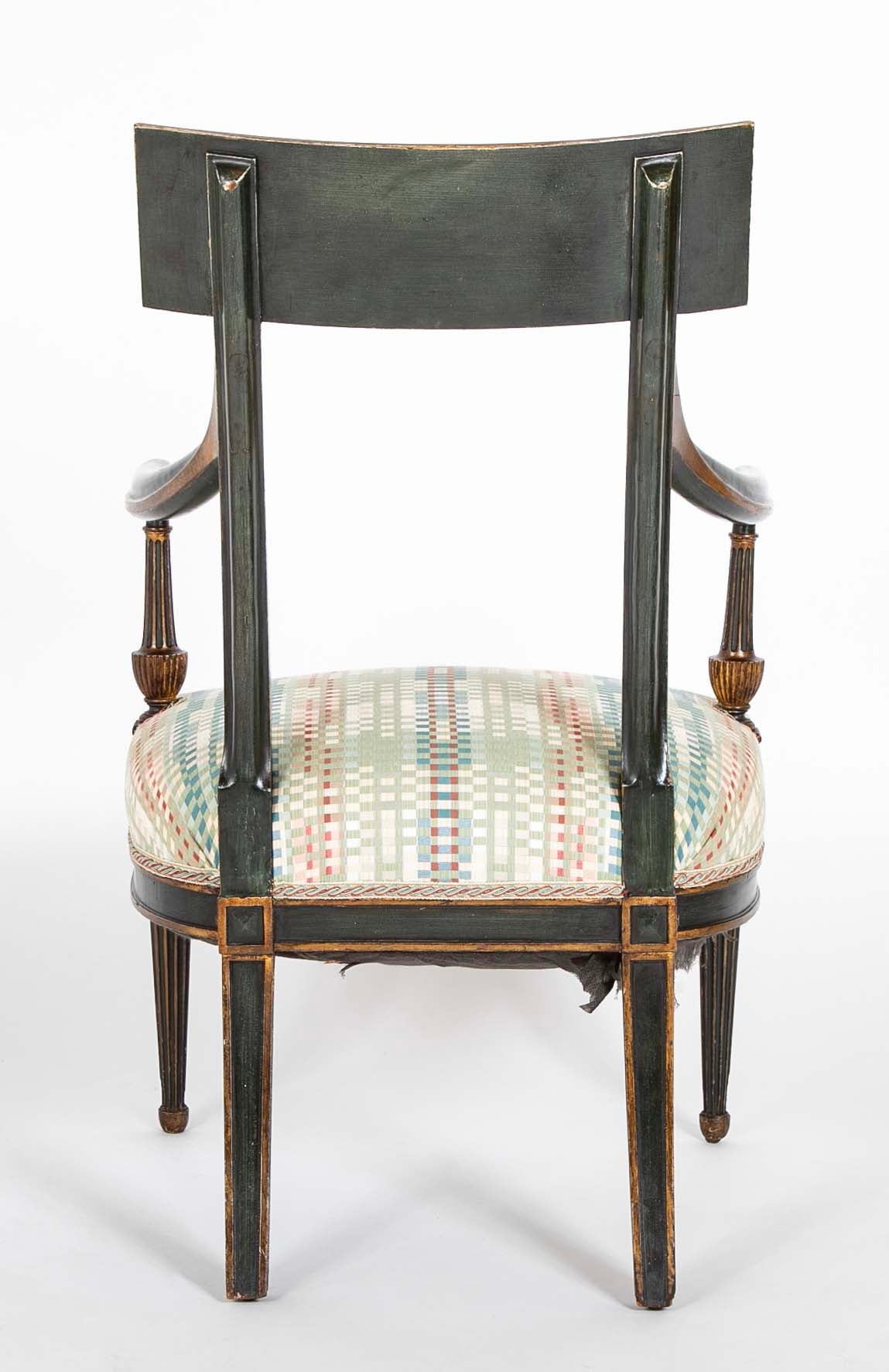 French Early 19th Century Gilt and Green Painted Directoire Armchair