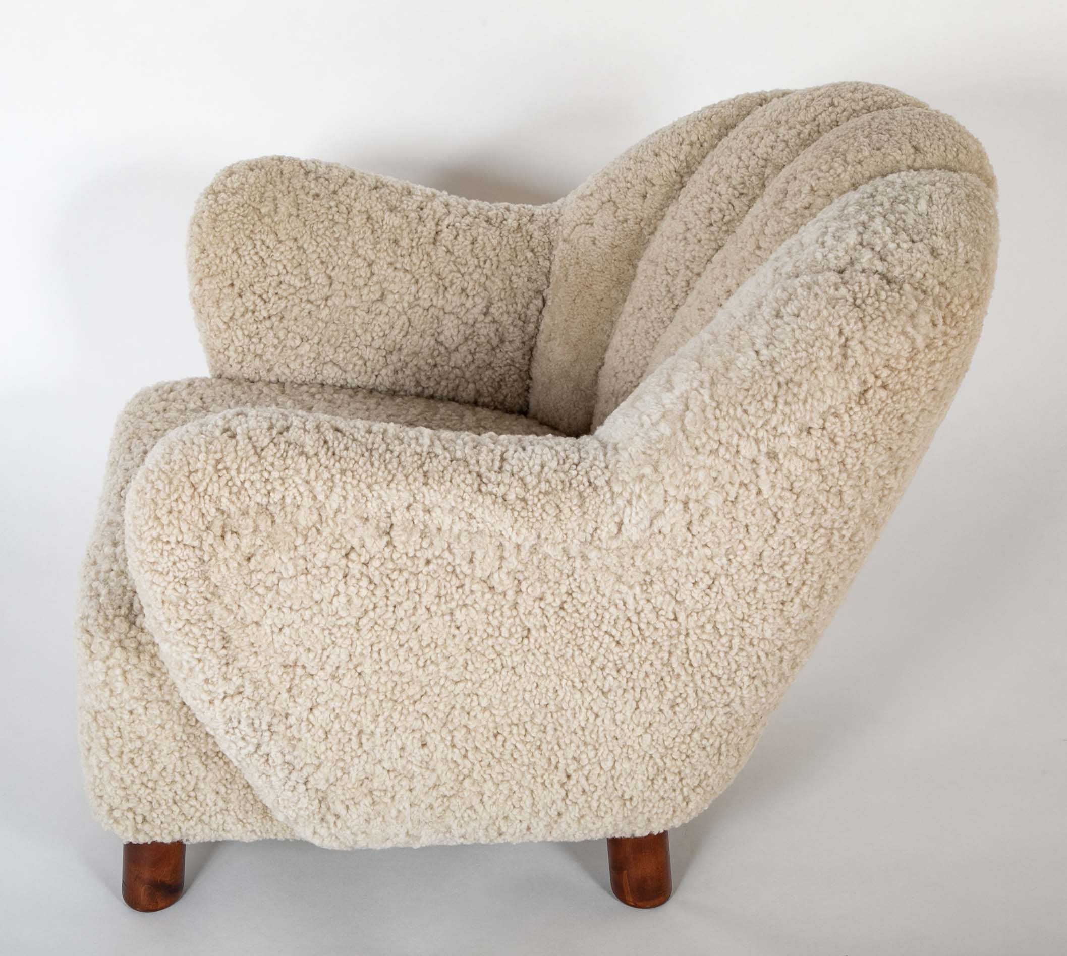 Pair of Danish Sheepskin Chairs in the Manner of Fritz Hansen