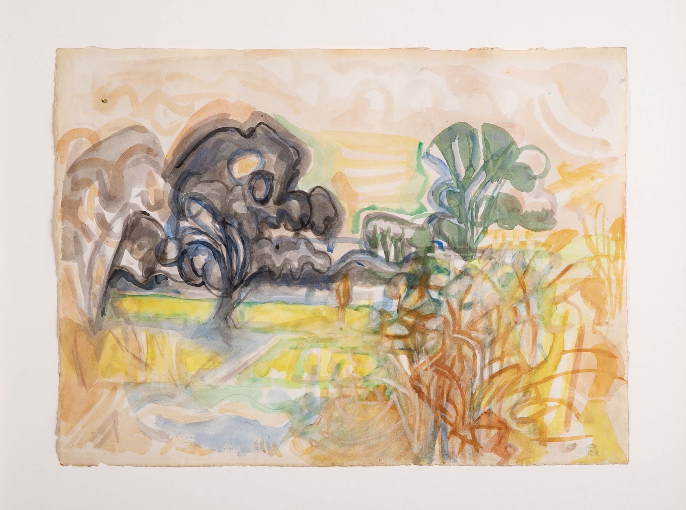 "Willows in Paddock" Watercolor & Pencil by British Artist Eileen Guthrie