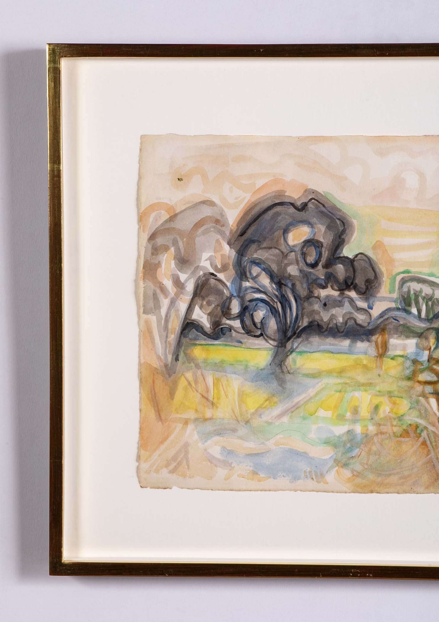 "Willows in Paddock" Watercolor & Pencil by British Artist Eileen Guthrie