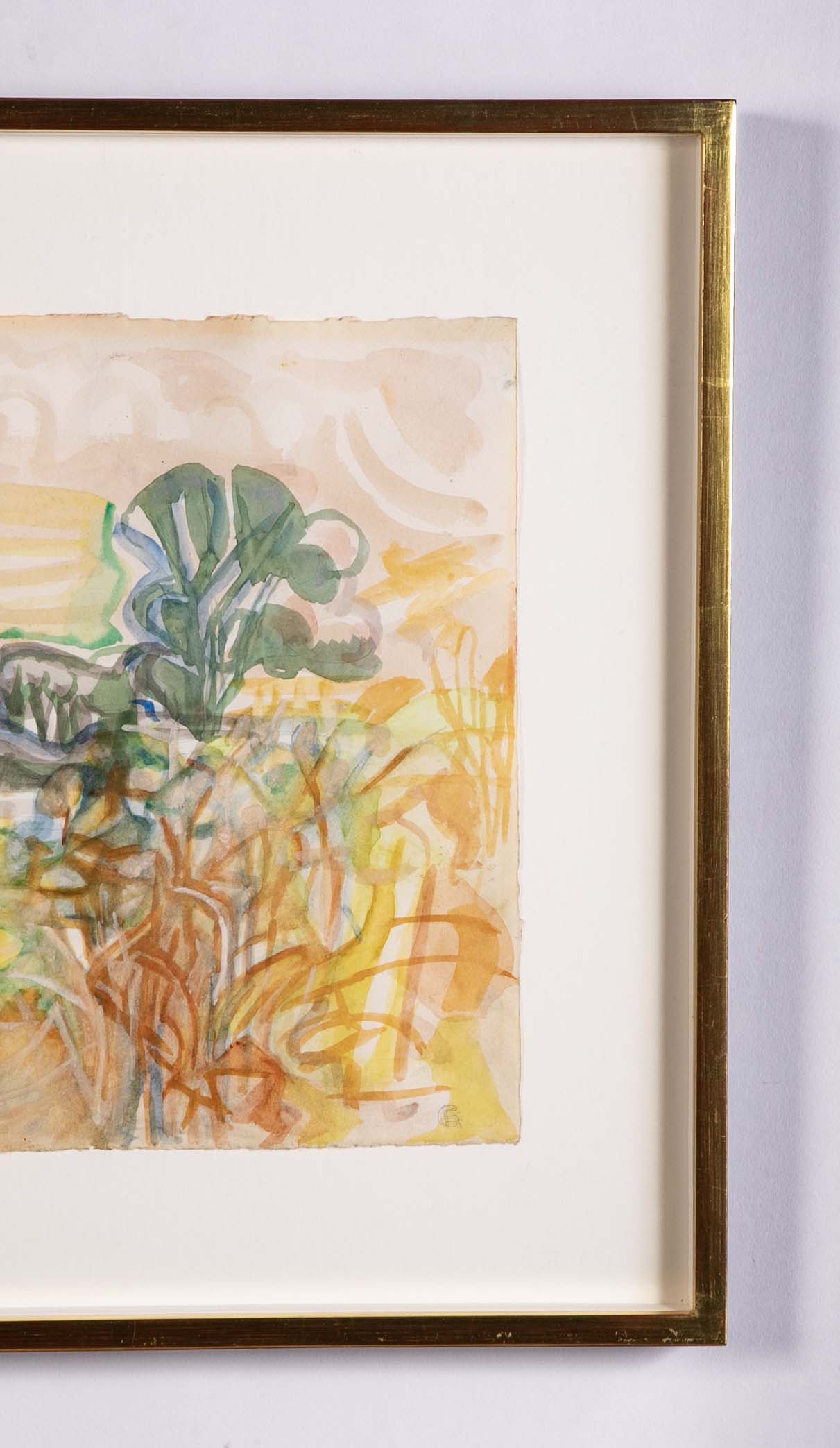 "Willows in Paddock" Watercolor & Pencil by British Artist Eileen Guthrie