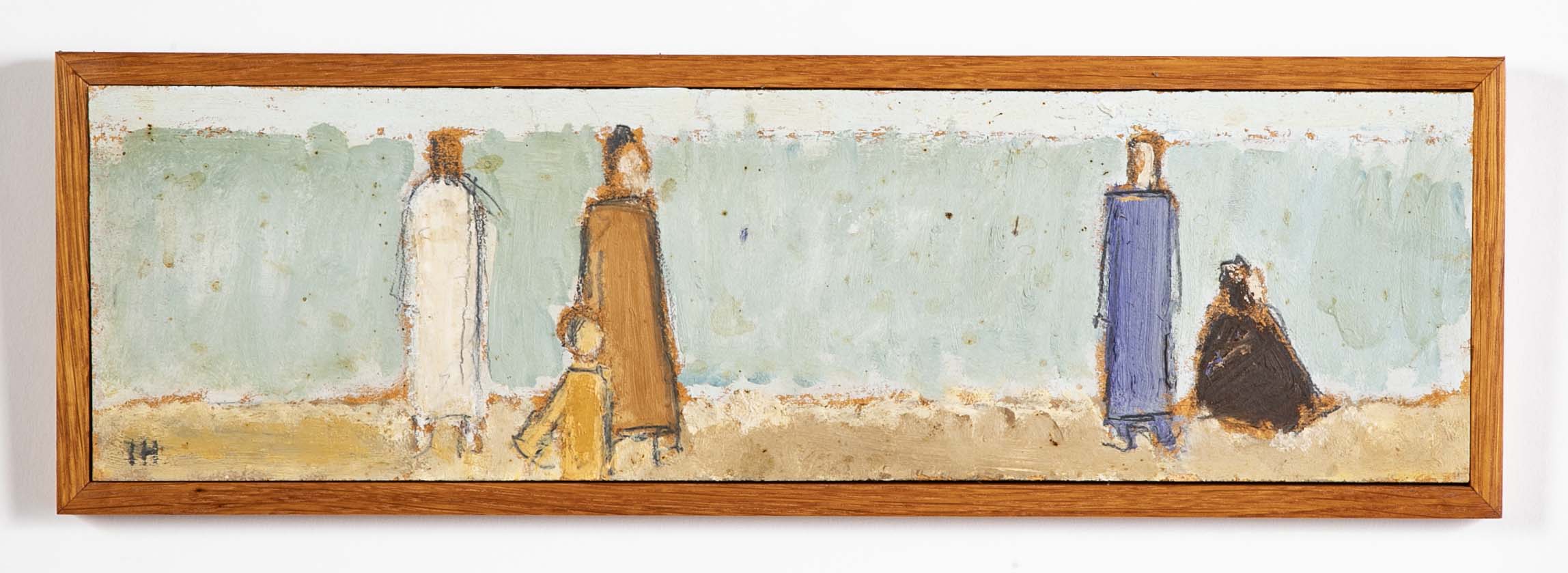 Johannes Hofmeister "Figures by the Ocean" Pencil & Oil on Compoboard