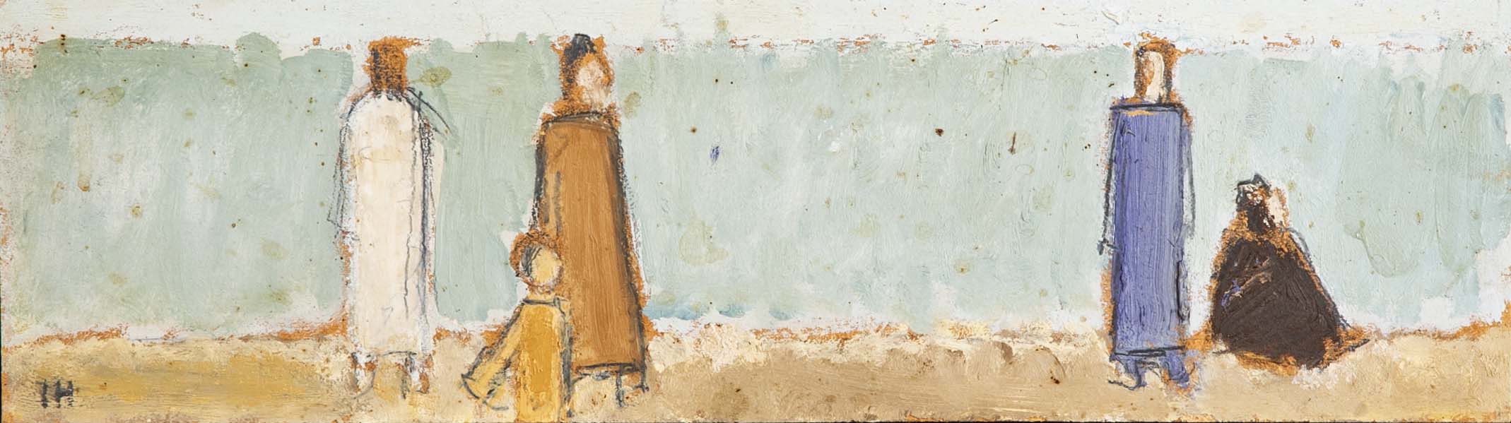 Johannes Hofmeister "Figures by the Ocean" Pencil & Oil on Compoboard