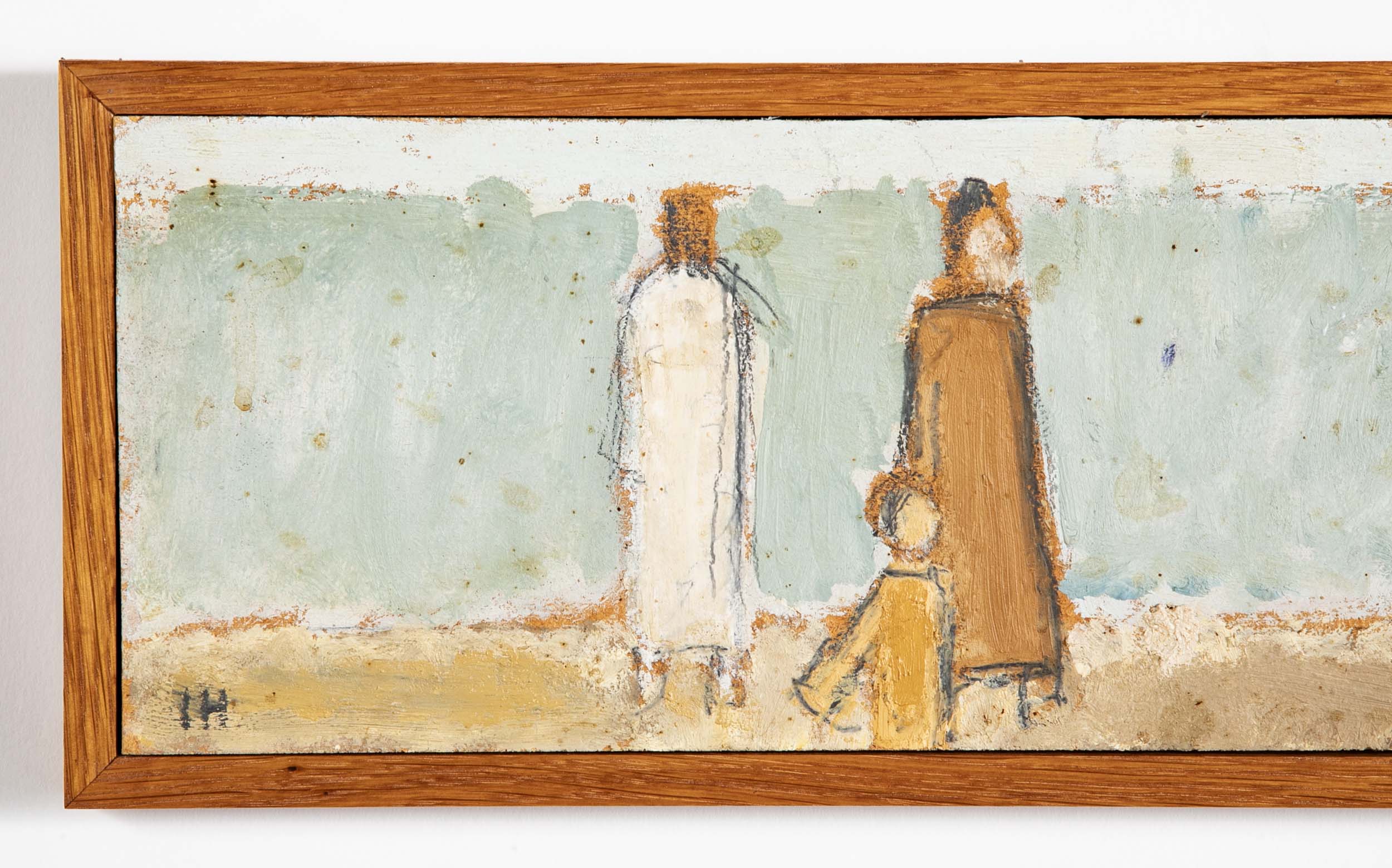 Johannes Hofmeister "Figures by the Ocean" Pencil & Oil on Compoboard