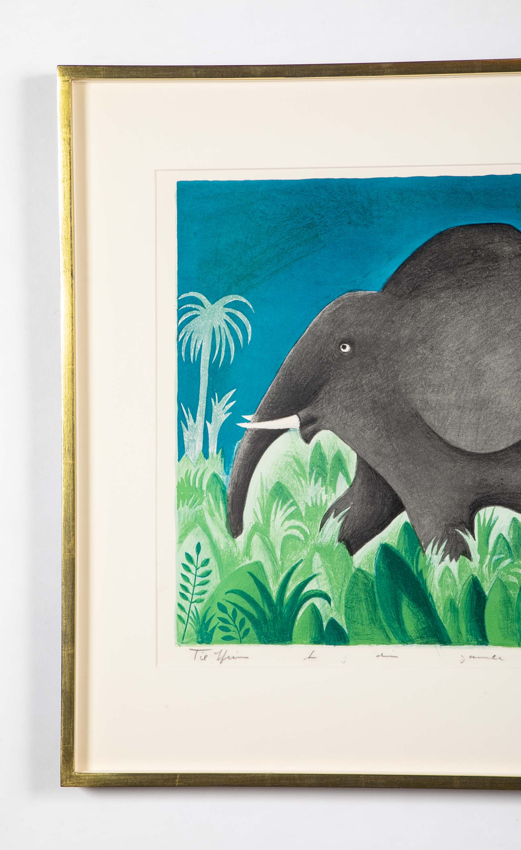 "Ensom Elefant" Lithograph in Colors by Hans Scherfig
