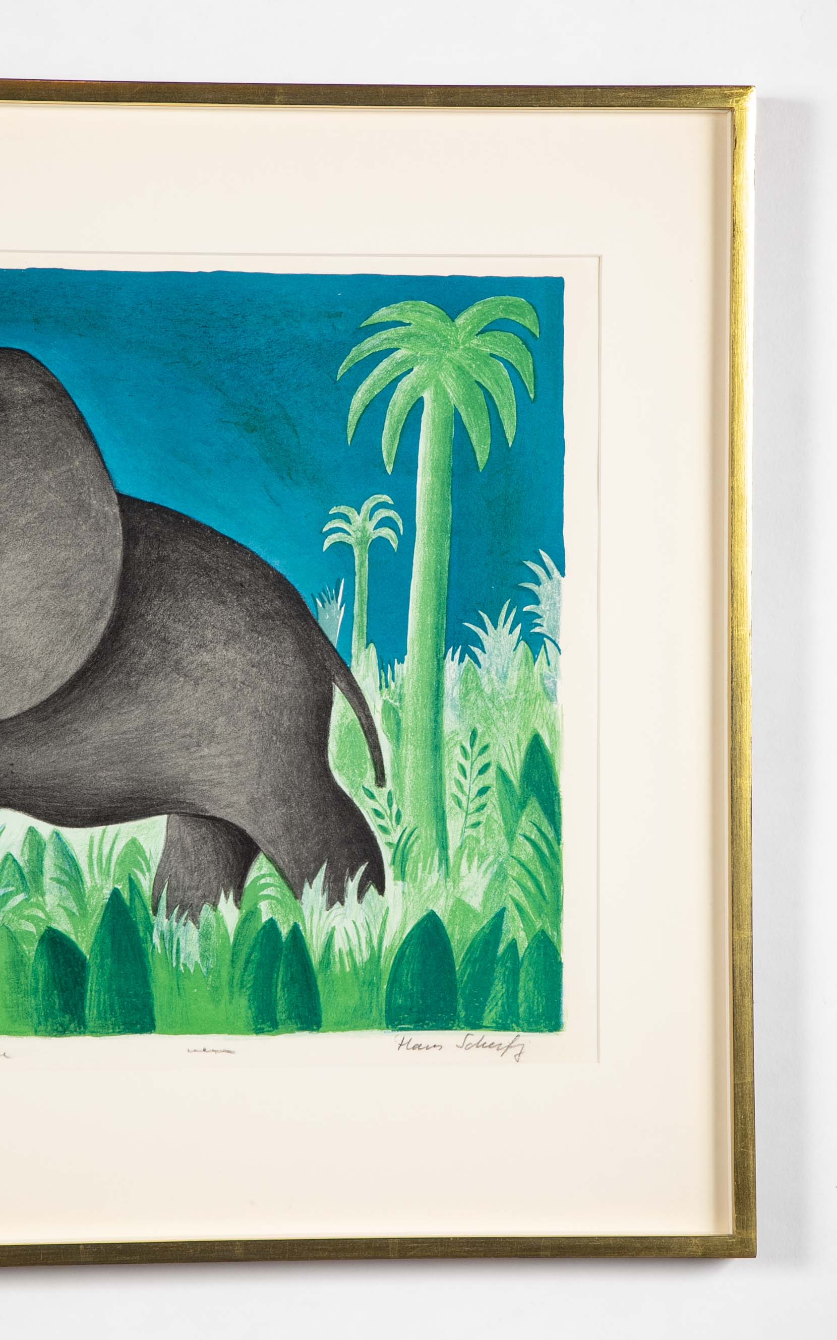 "Ensom Elefant" Lithograph in Colors by Hans Scherfig