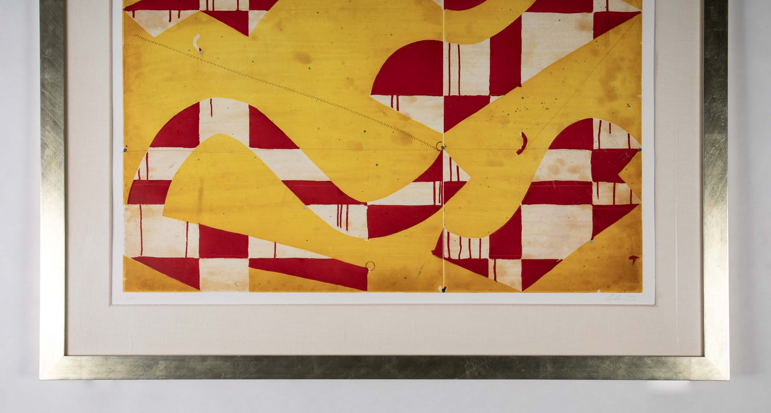 "Seven String with Yellow & Red" Spit Bite & Sugar Lift Aquatint Etching by Caio Fonseca