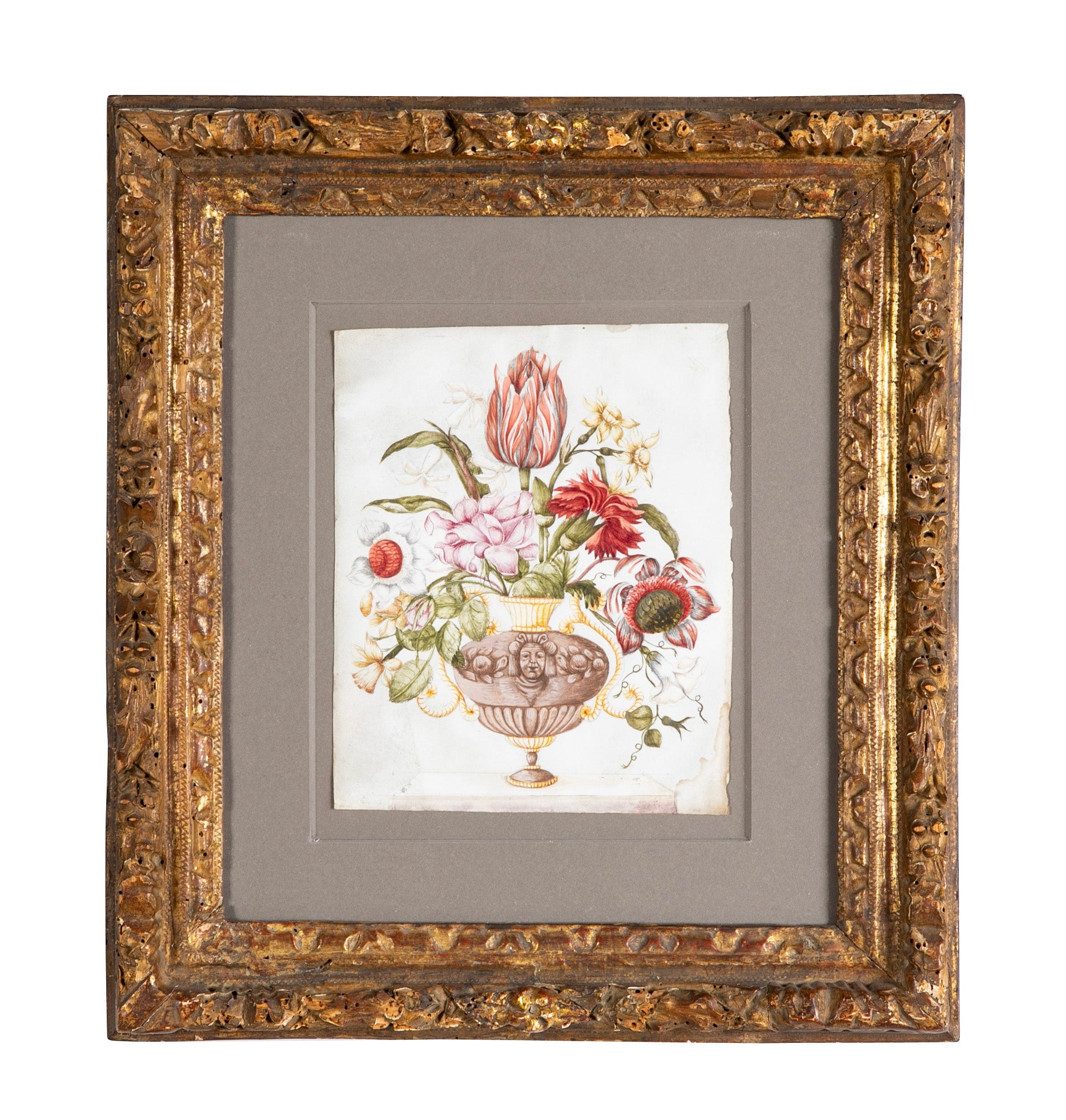 Dutch School Still Life Water Color of Flowers