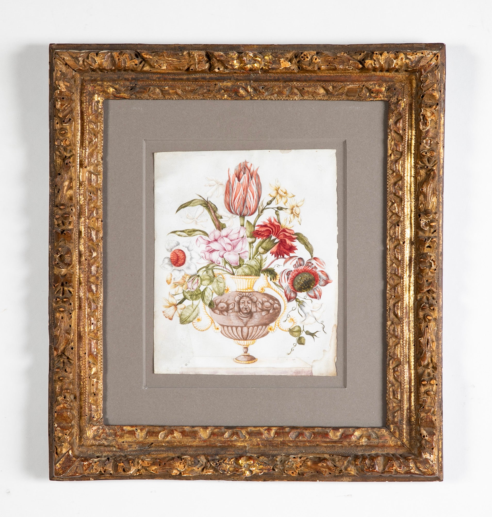 Dutch School Still Life Water Color of Flowers