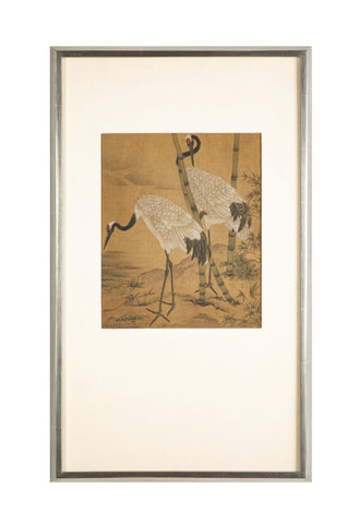 19th Century Chinese Painting on Silk of Cranes