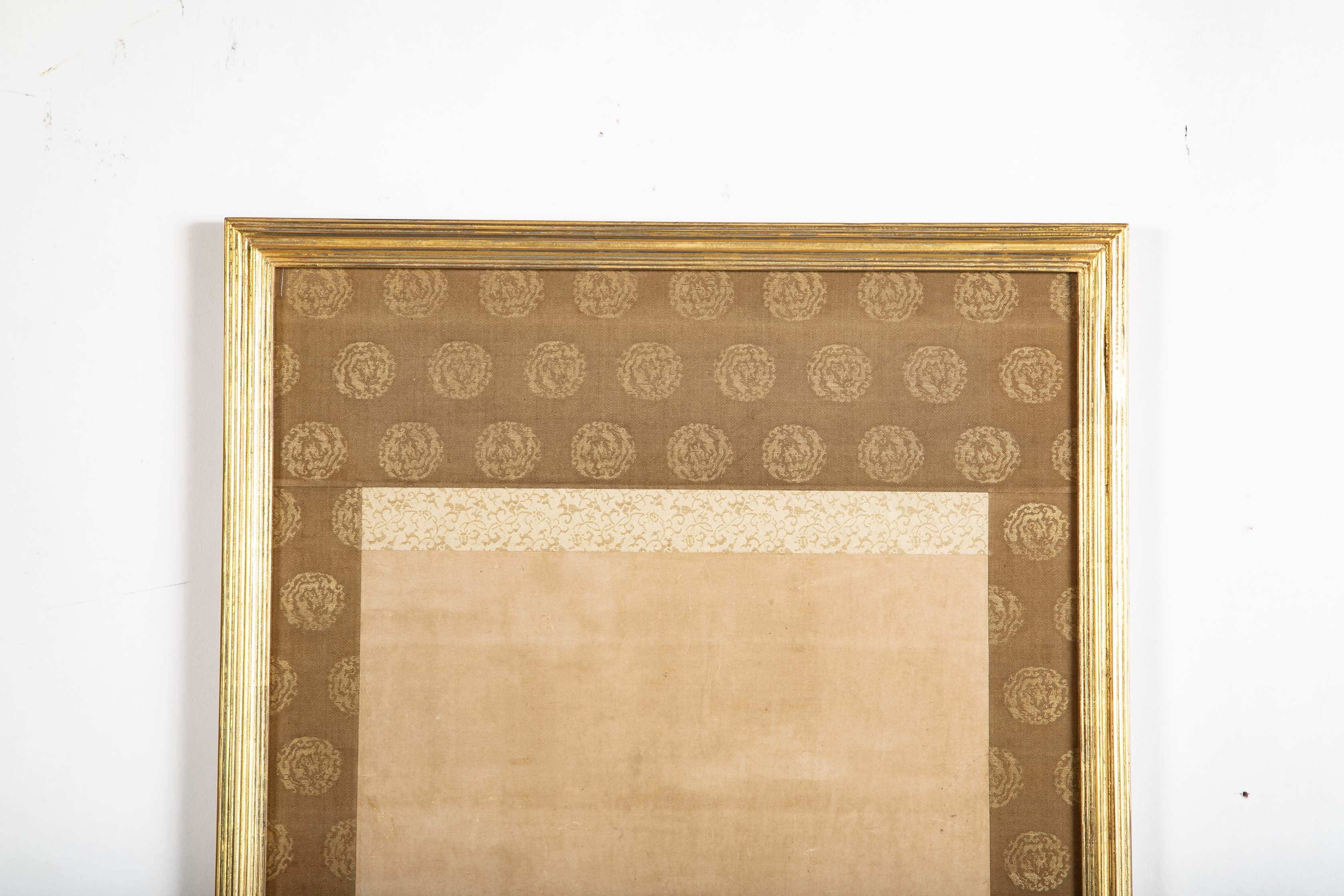 Japanese Edo Period Painted Silk Depicting a Falcon Tethered to a Perch