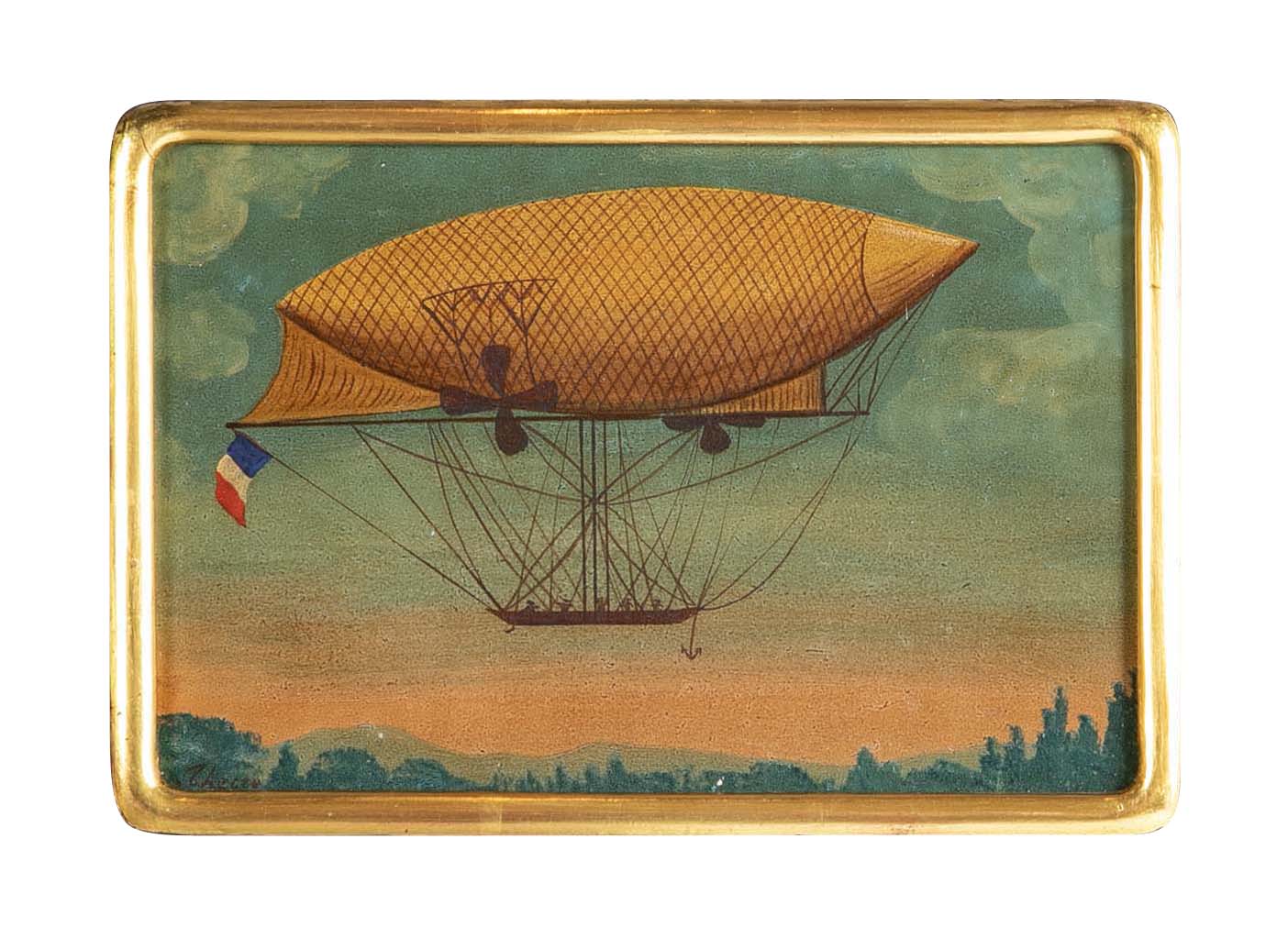 Trotin Hector 1894 "Le Vallois L'Aero Montgolfier " Oil on paper on Board Paintings
