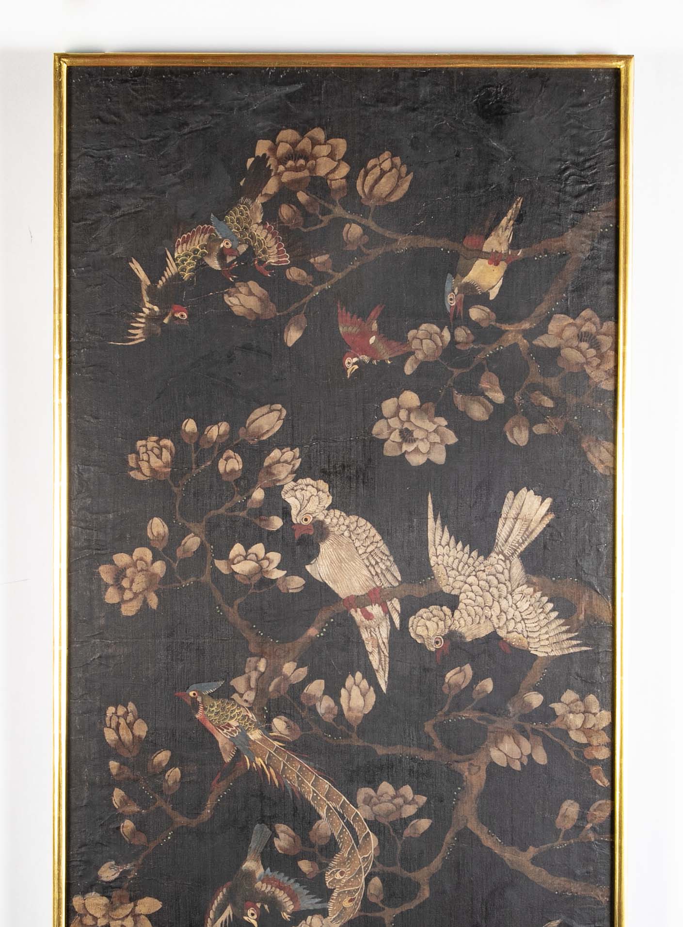 Set of 4 Chinese Late 18th/Early 19th Century Framed Silk Painted Panels